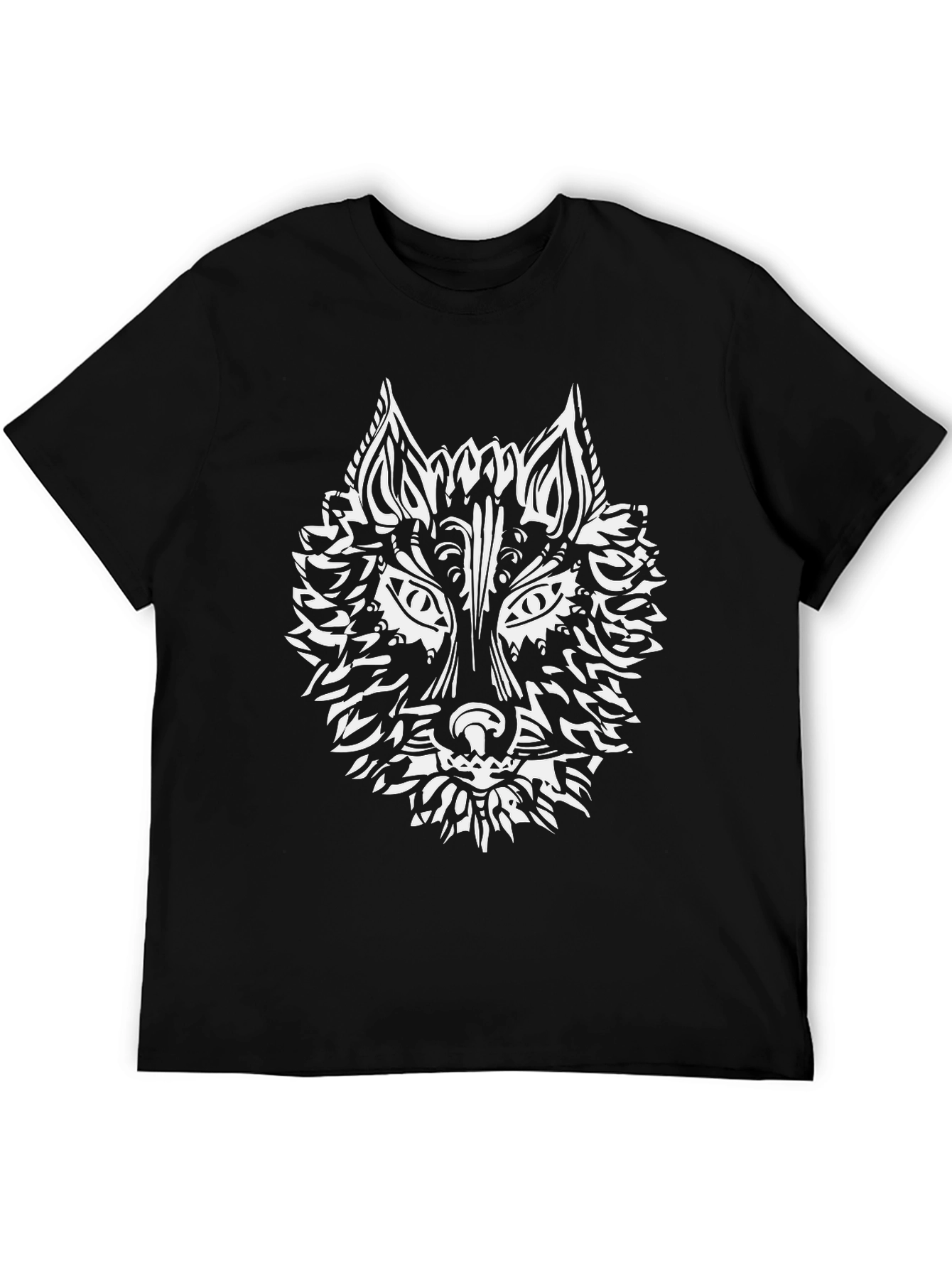 Tribal Wolf Graphic Tee - Black Cotton T-Shirt