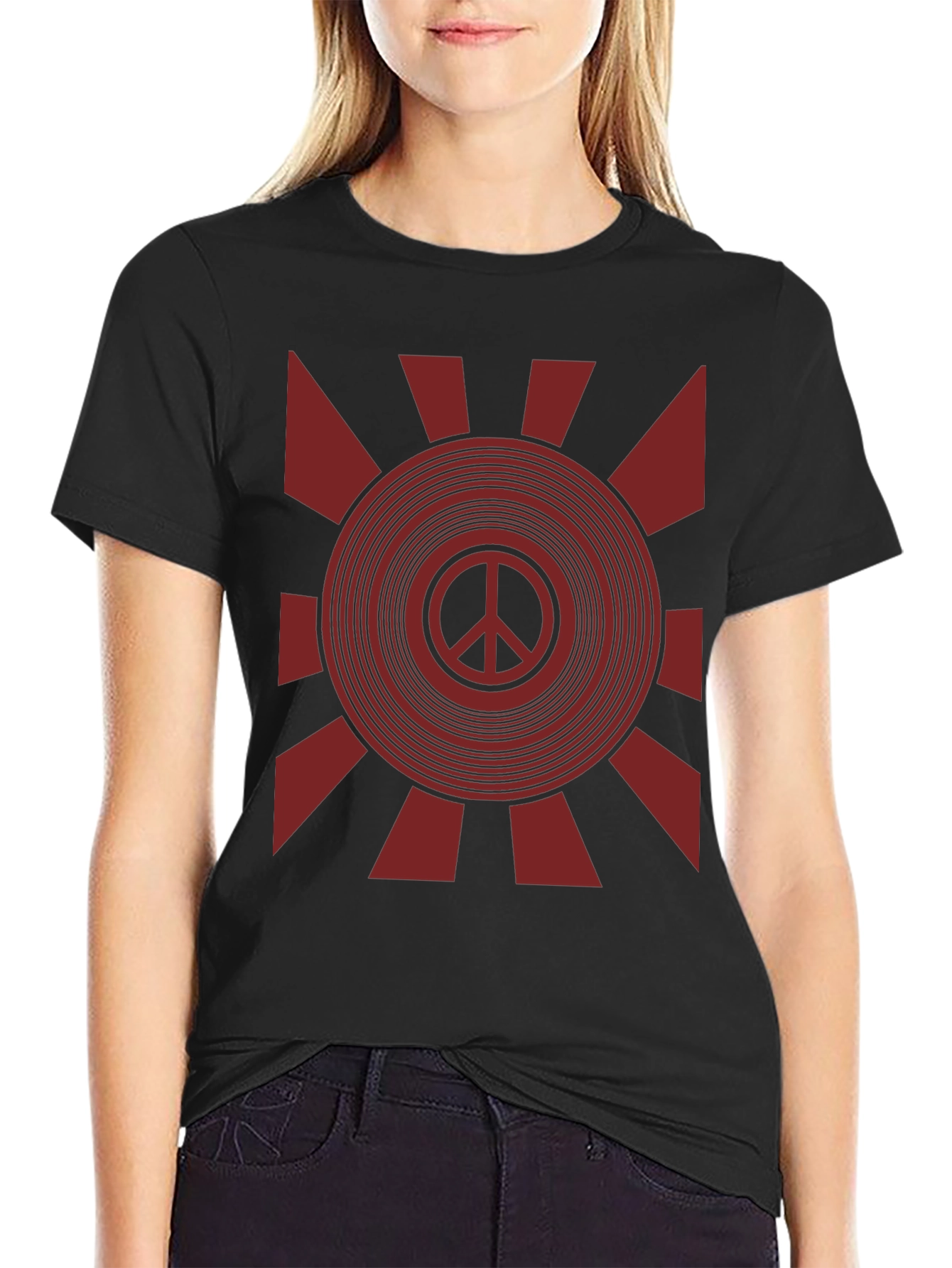 Retro Peace Sign Graphic T-Shirt - Black