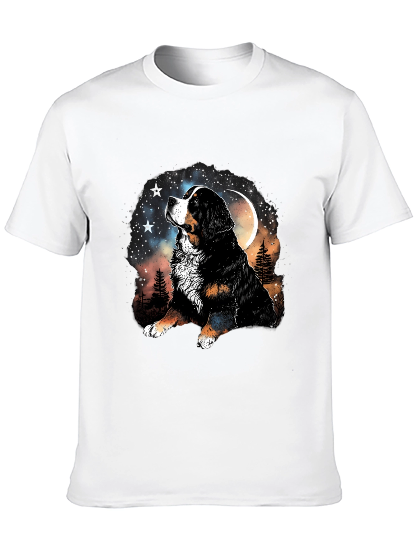 Bernese Mountain Dog Moon Stars Black T-Shirt