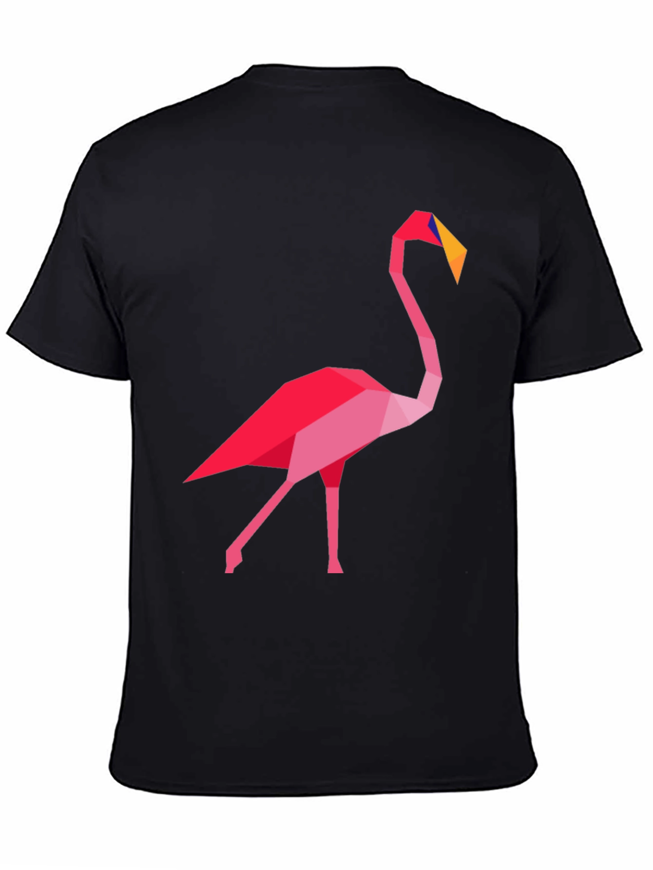 Geometric Flamingo Graphic Tee - Casual Black T-Shirt