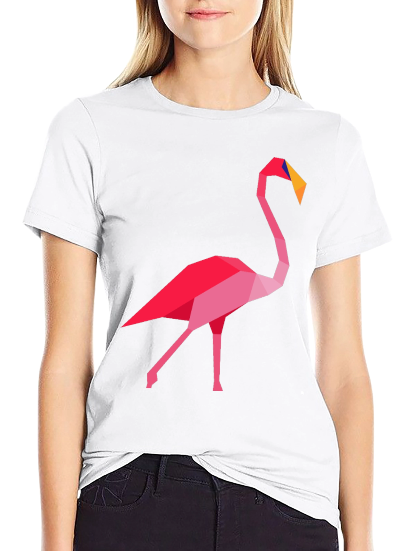 Geometric Flamingo Graphic Tee - Casual Black T-Shirt