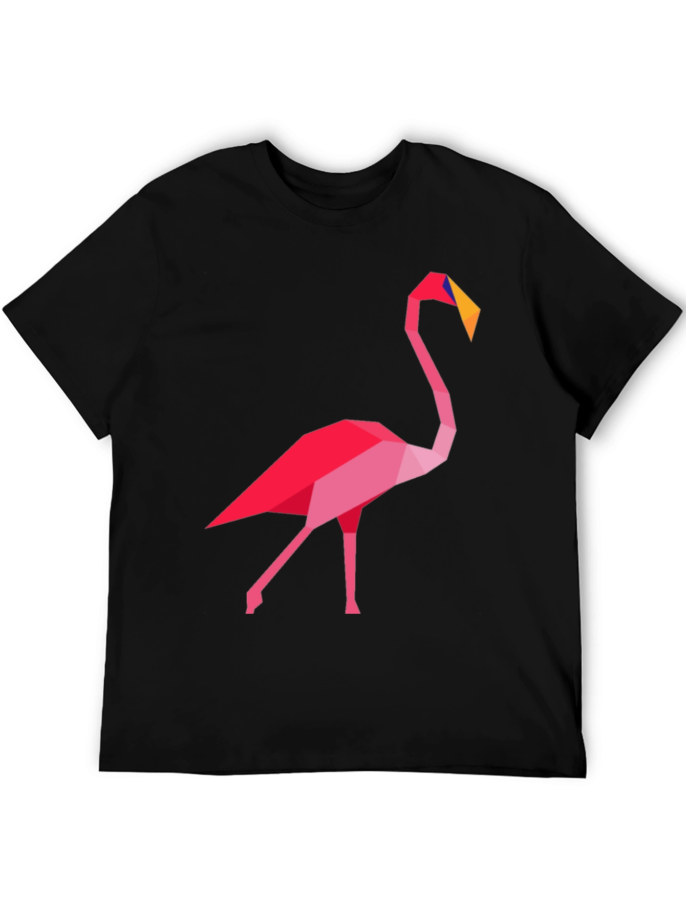Geometric Flamingo Graphic Tee - Casual Black T-Shirt