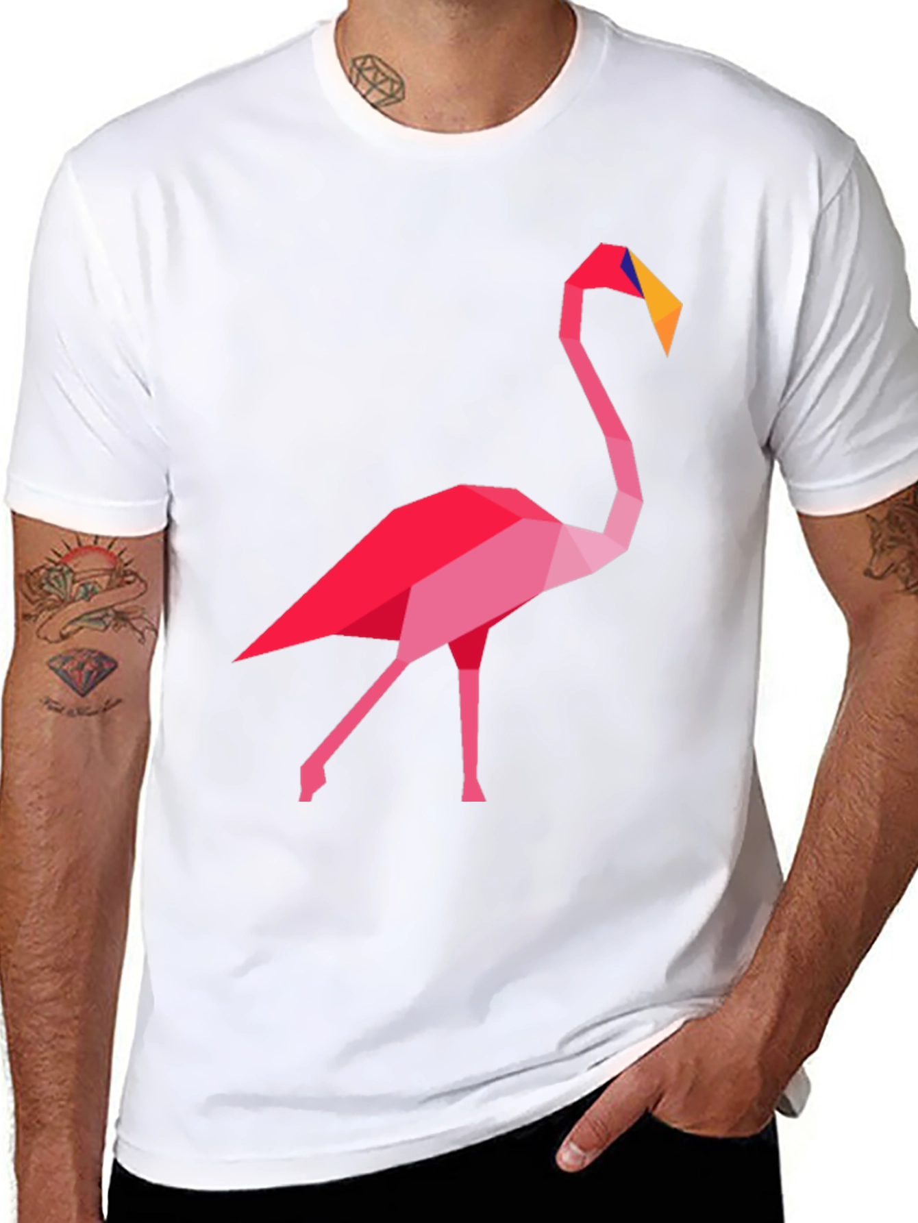 Geometric Flamingo Graphic Tee - Casual Black T-Shirt