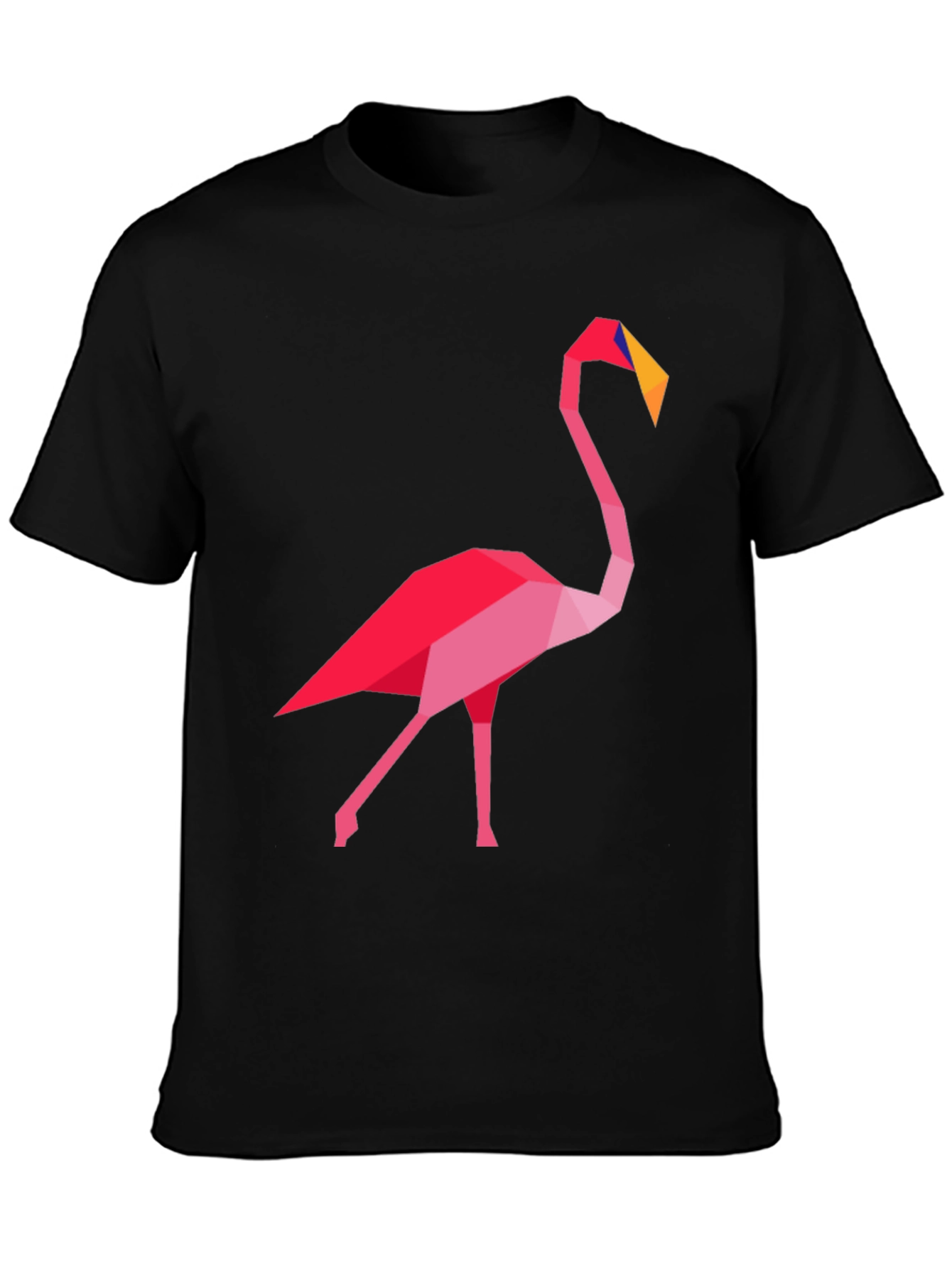 Geometric Flamingo Graphic Tee - Casual Black T-Shirt