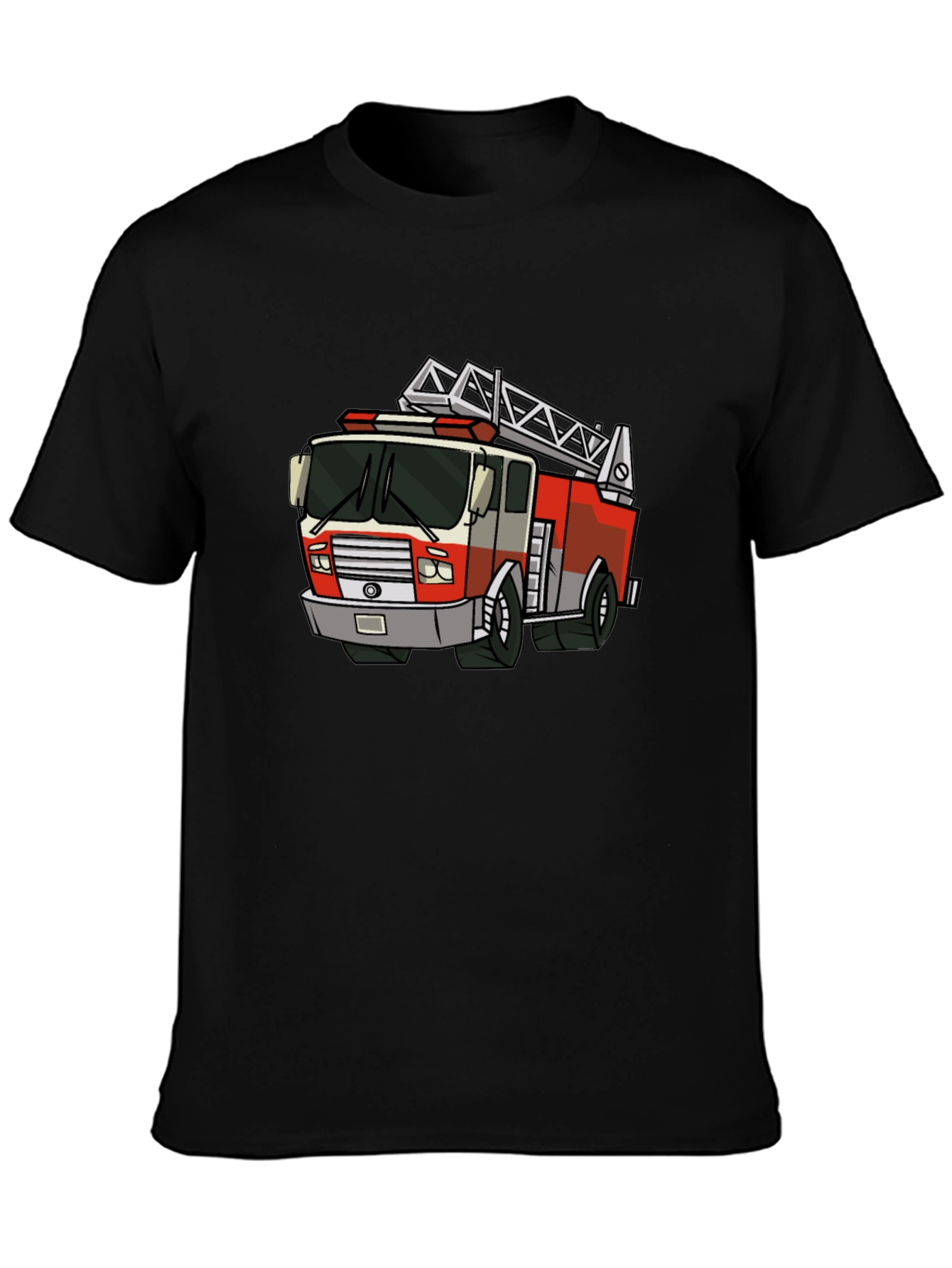 Cartoon Fire Truck Graphic Tee - Black