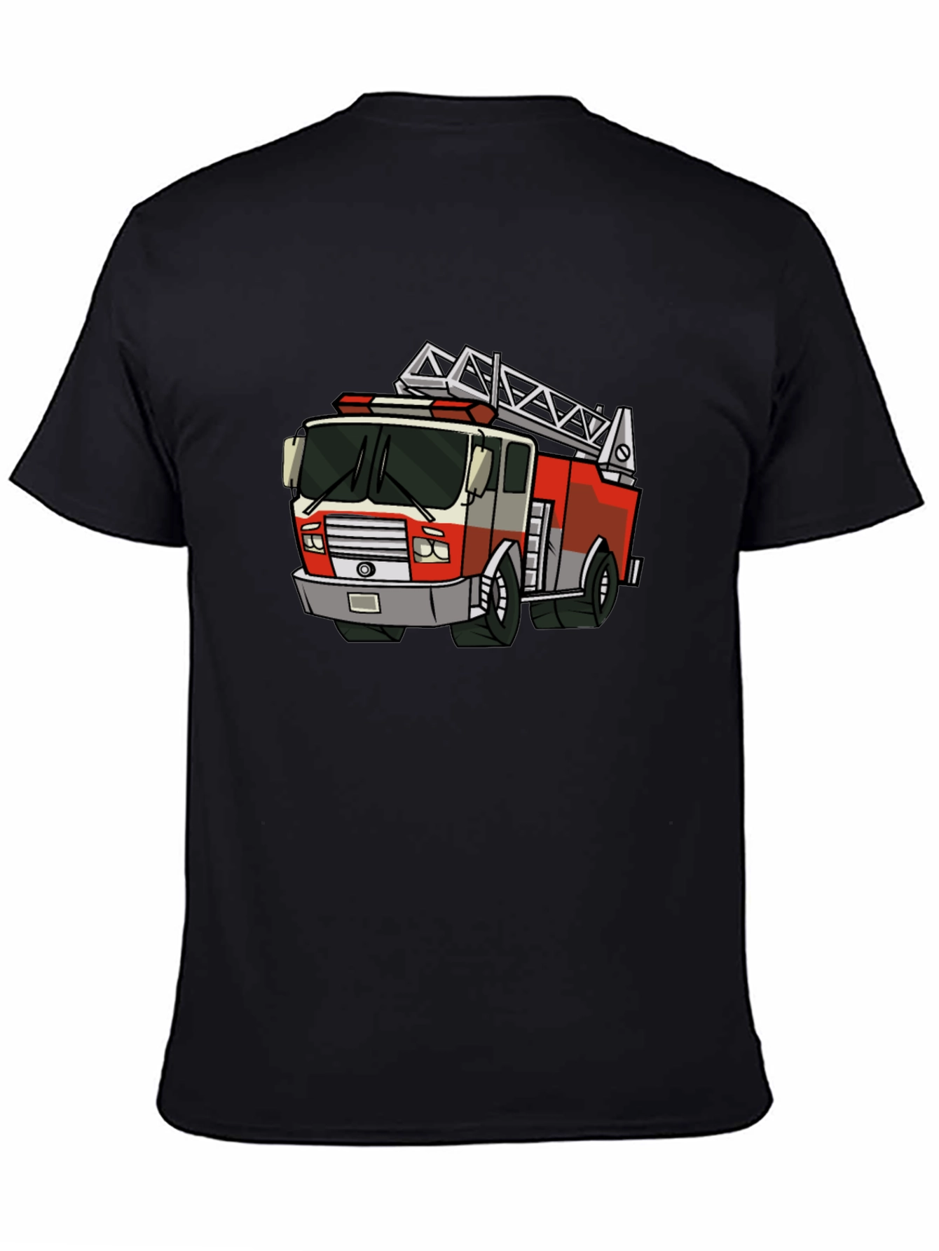 Cartoon Fire Truck Graphic Tee - Black