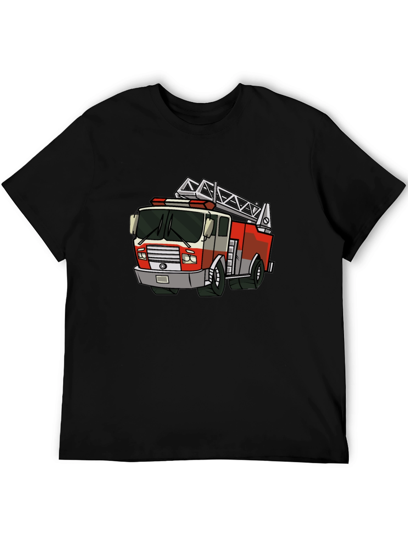 Cartoon Fire Truck Graphic Tee - Black