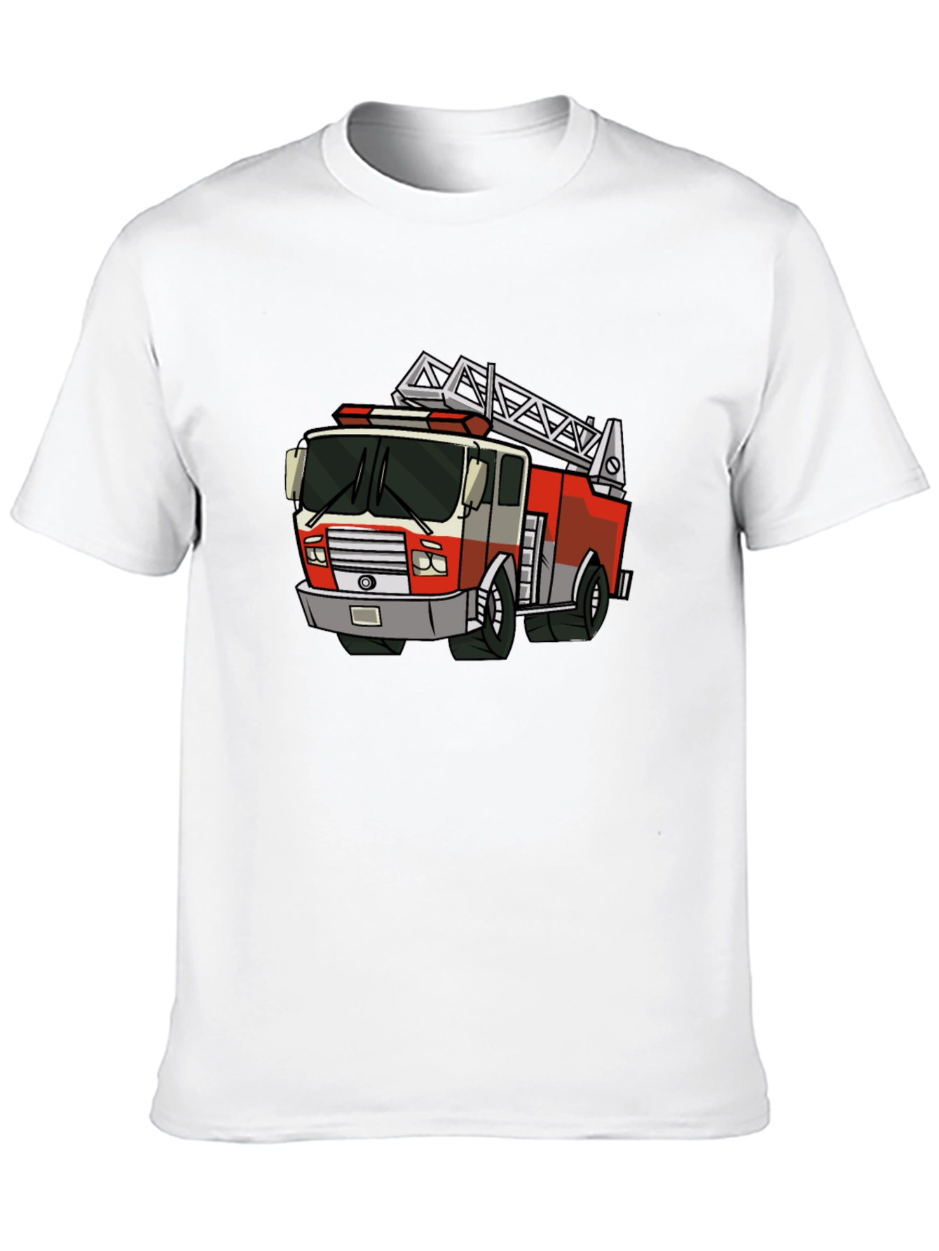 Cartoon Fire Truck Graphic Tee - Black