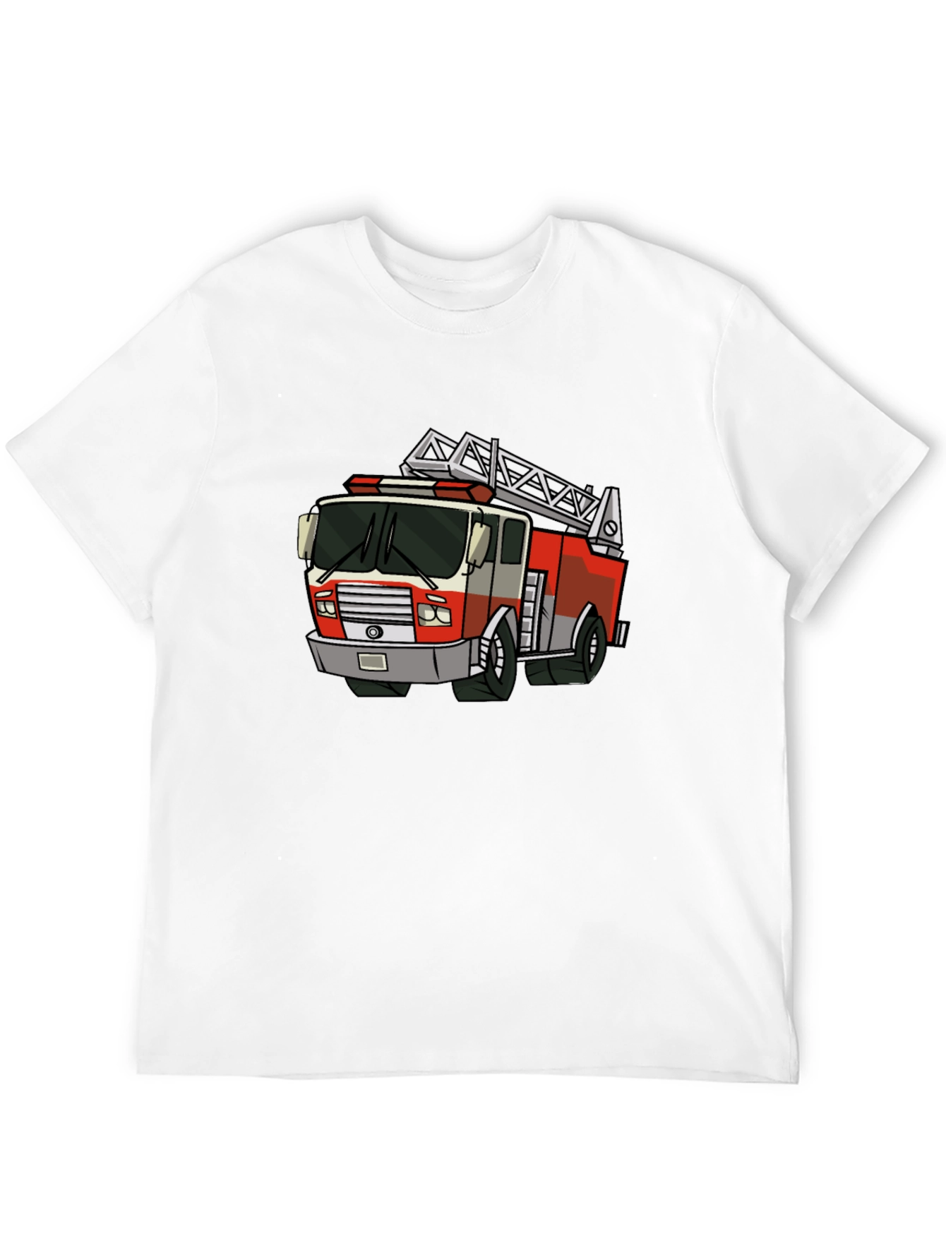 Cartoon Fire Truck Graphic Tee - Black