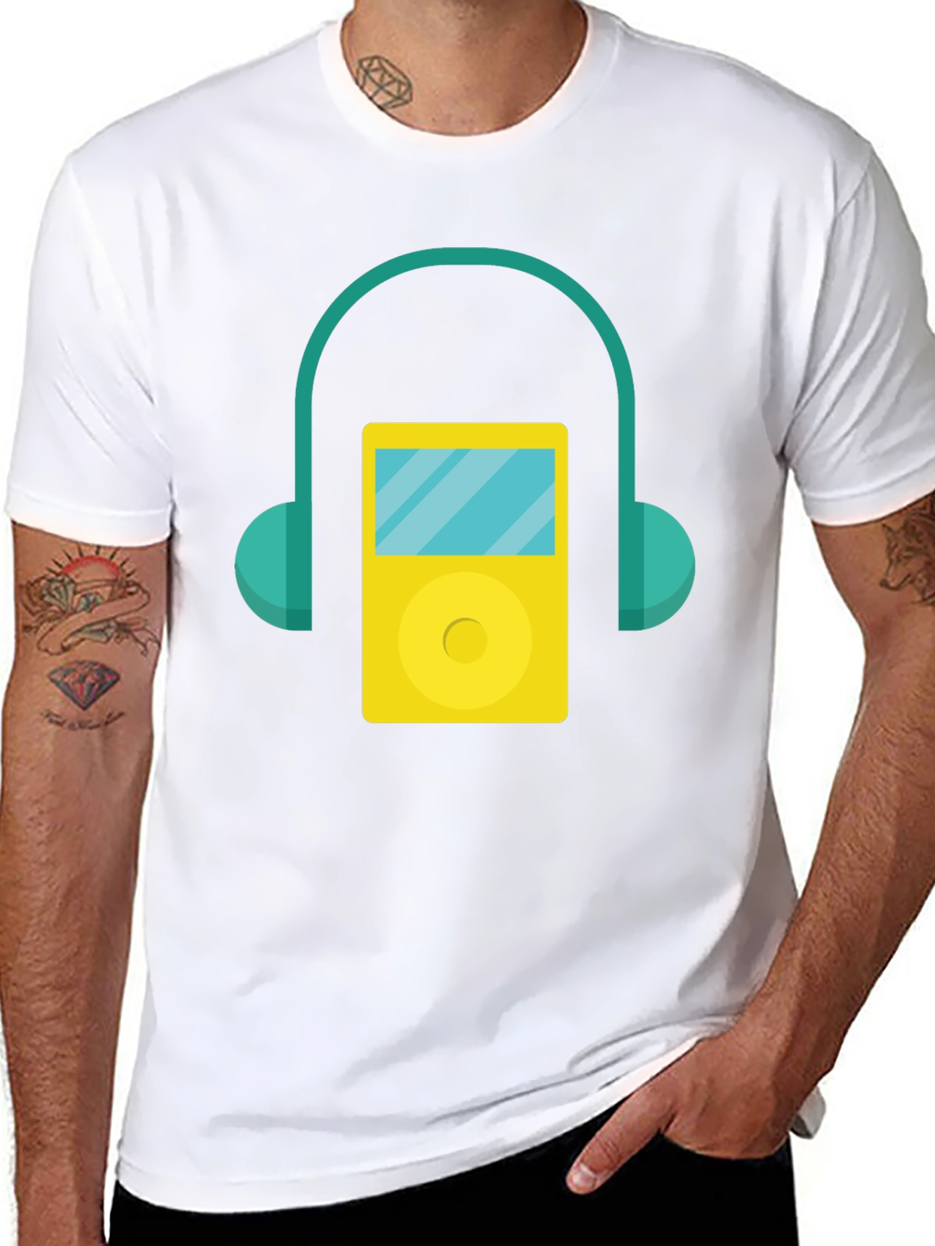 Retro Music Player Graphic Tee - Black Cotton T-Shirt