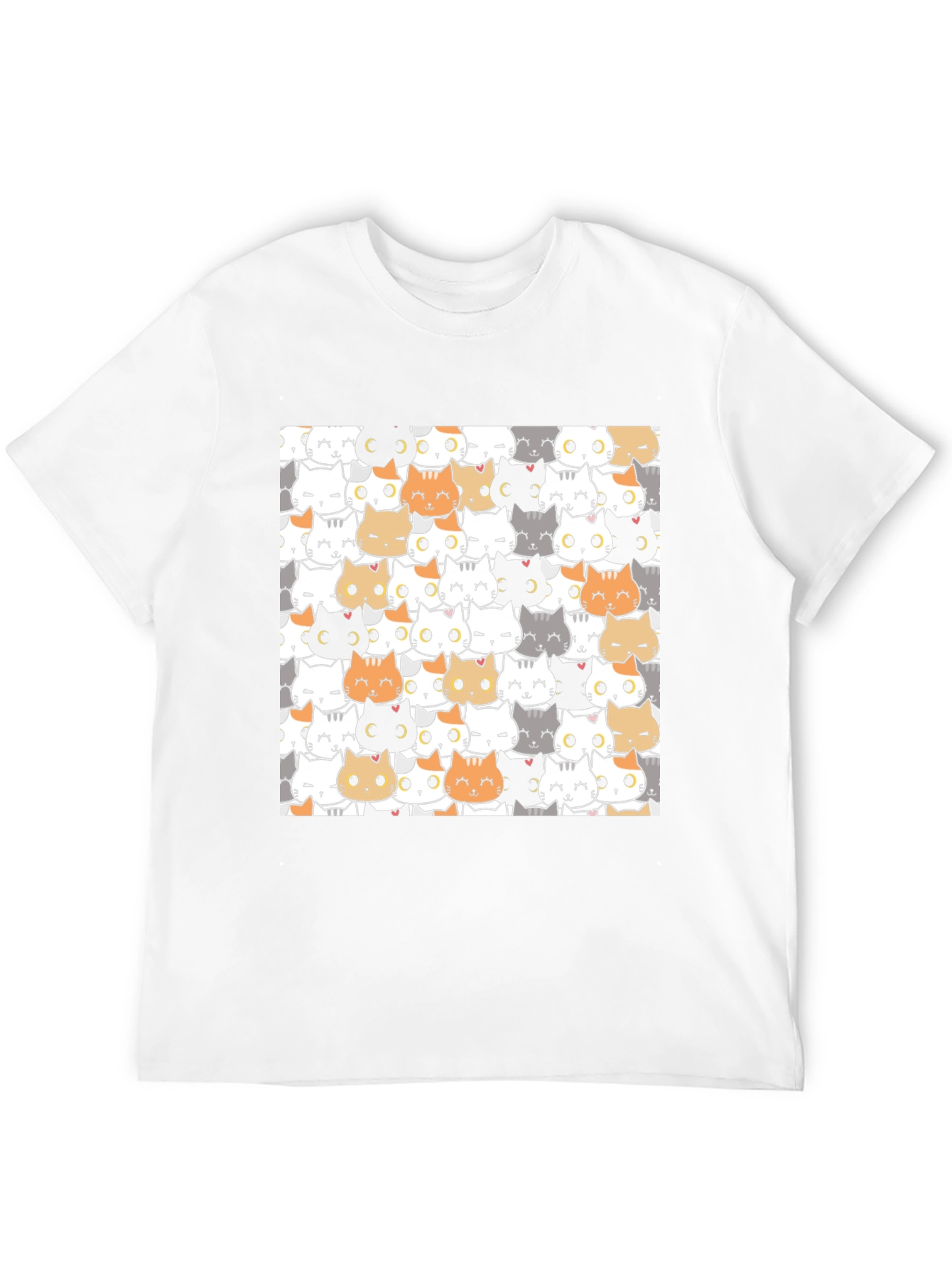 Cute Cartoon Cat Print Black T-Shirt