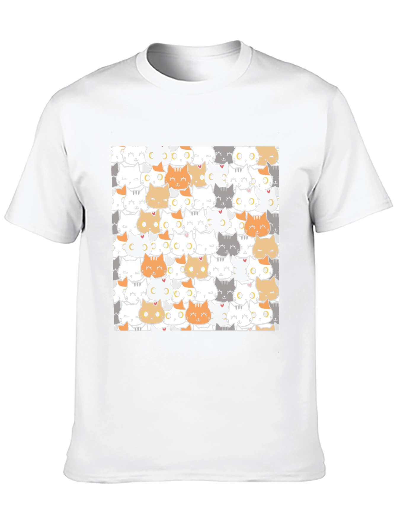 Cute Cartoon Cat Print Black T-Shirt