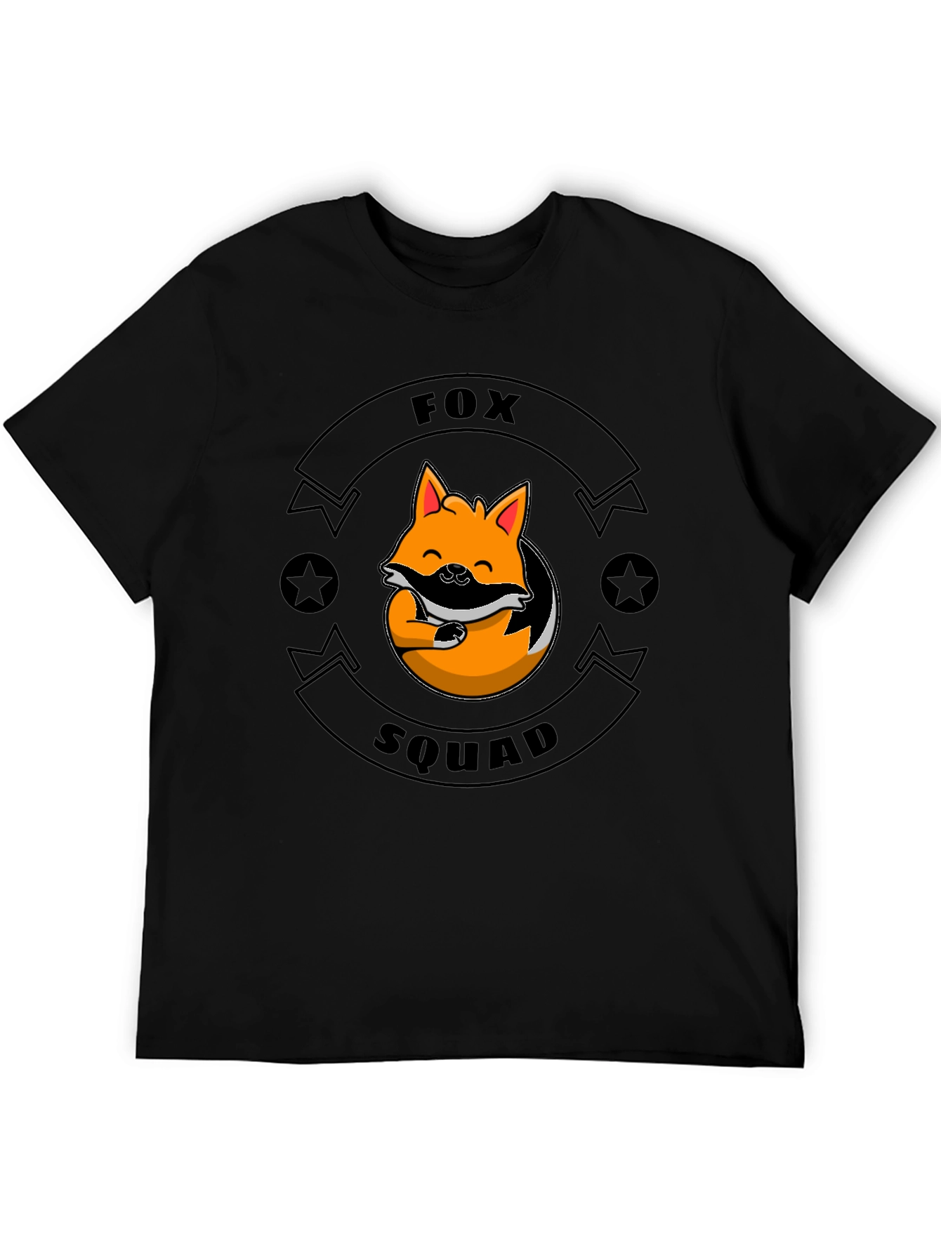 Fox Squad Black T-Shirt - Cute Cartoon Fox Design
