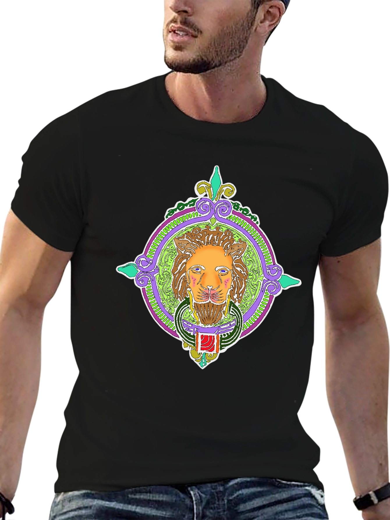 Lion Art Graphic Tee - Unique Design Black T-Shirt