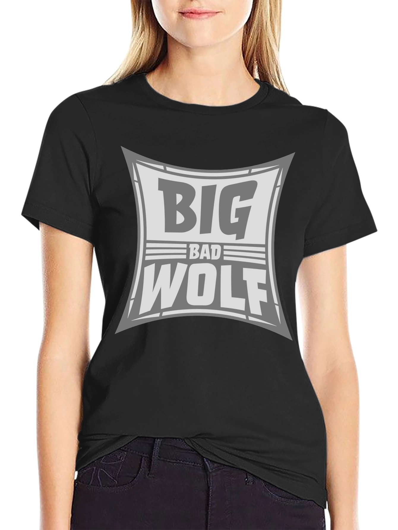 Big Bad Wolf Graphic Print Black T-Shirt