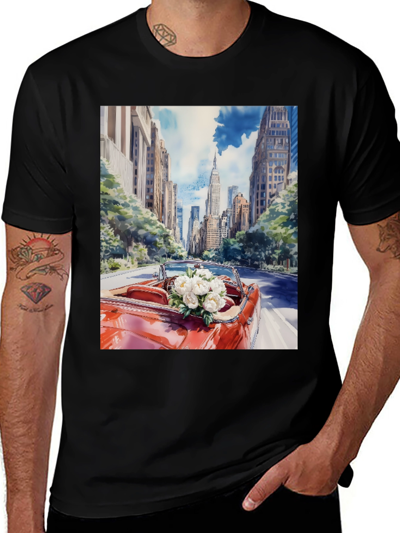 Cityscape Convertible Car T-Shirt