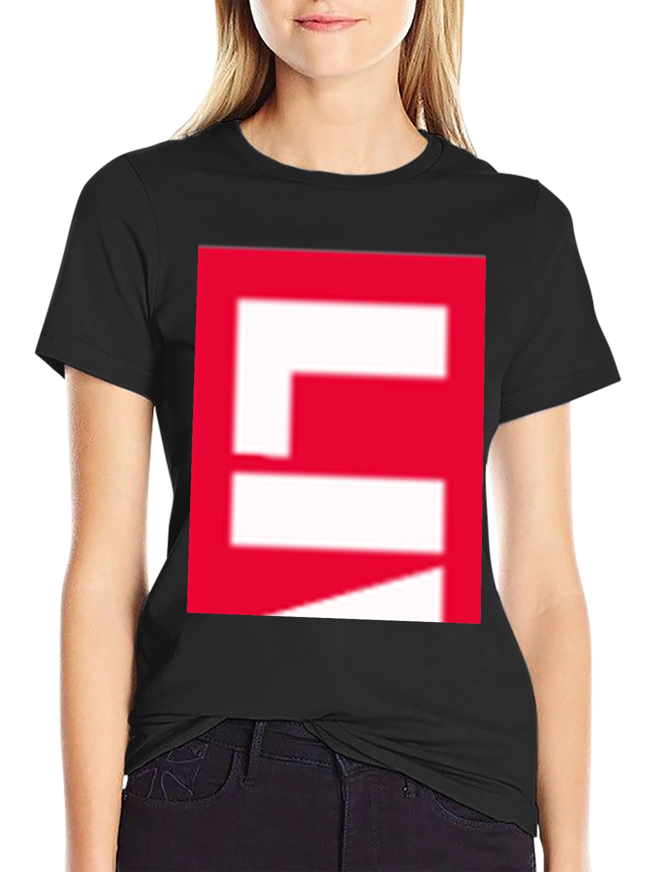Red Block Graphic Black T-Shirt
