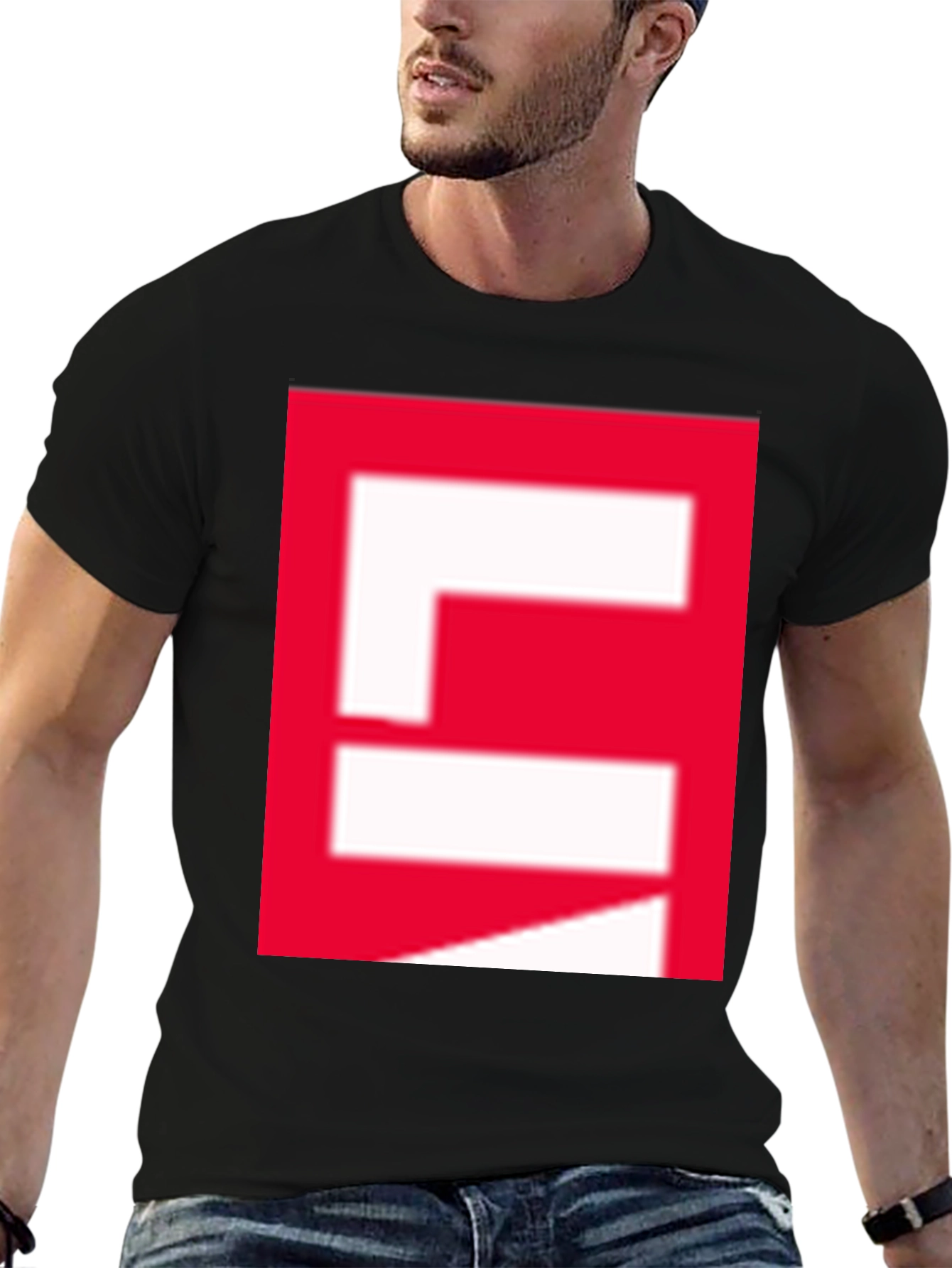 Red Block Graphic Black T-Shirt