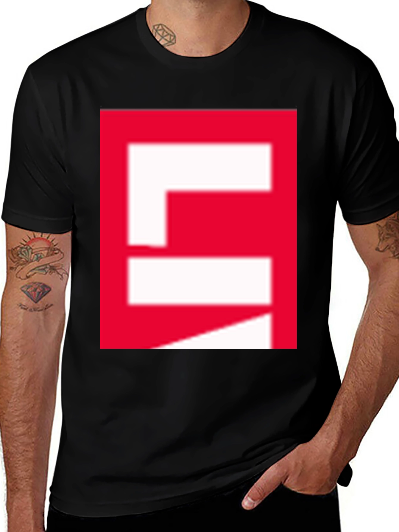 Red Block Graphic Black T-Shirt