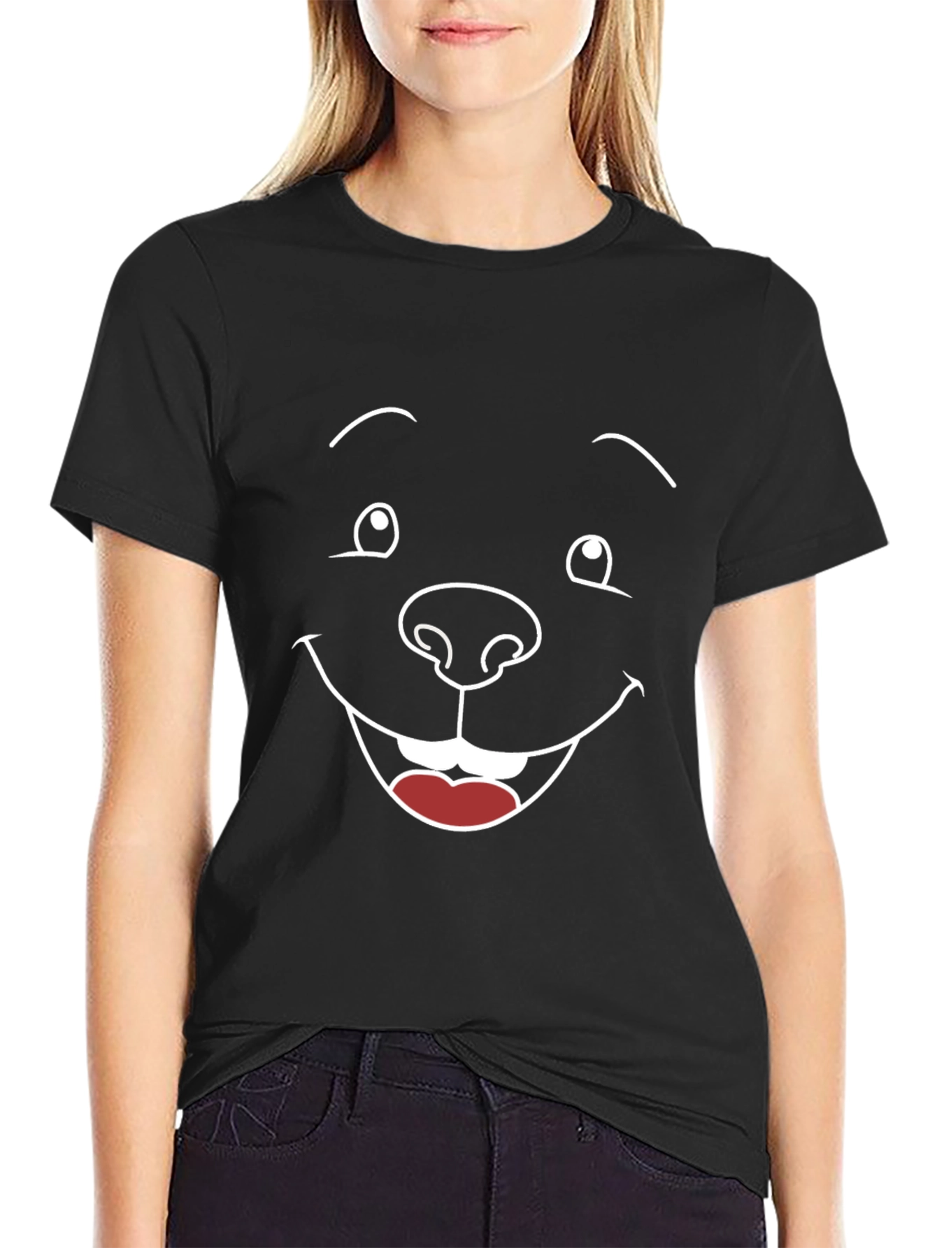 Funny Cartoon Face Graphic Black T-Shirt