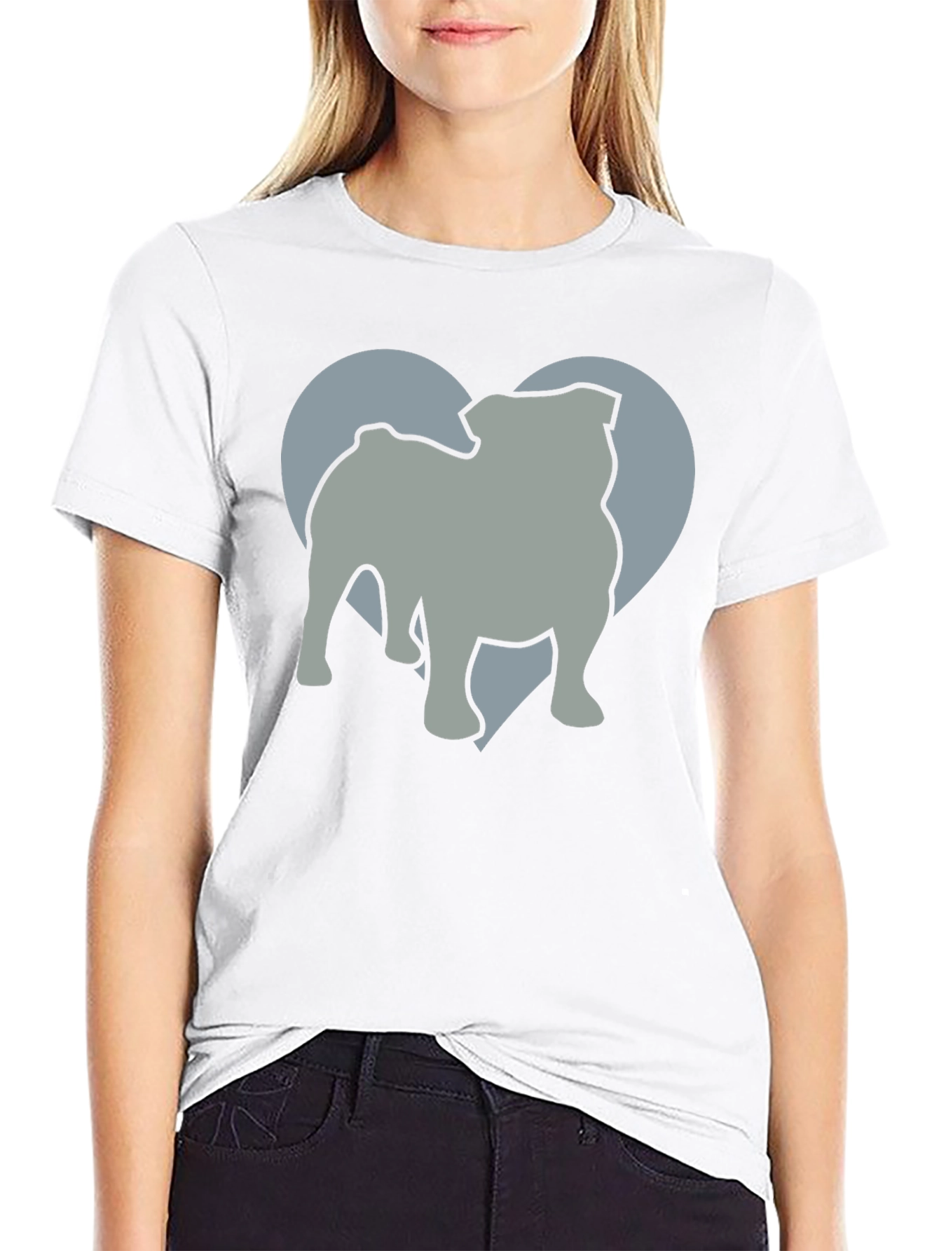 Bulldog Heart Silhouette Mens Graphic T-Shirt