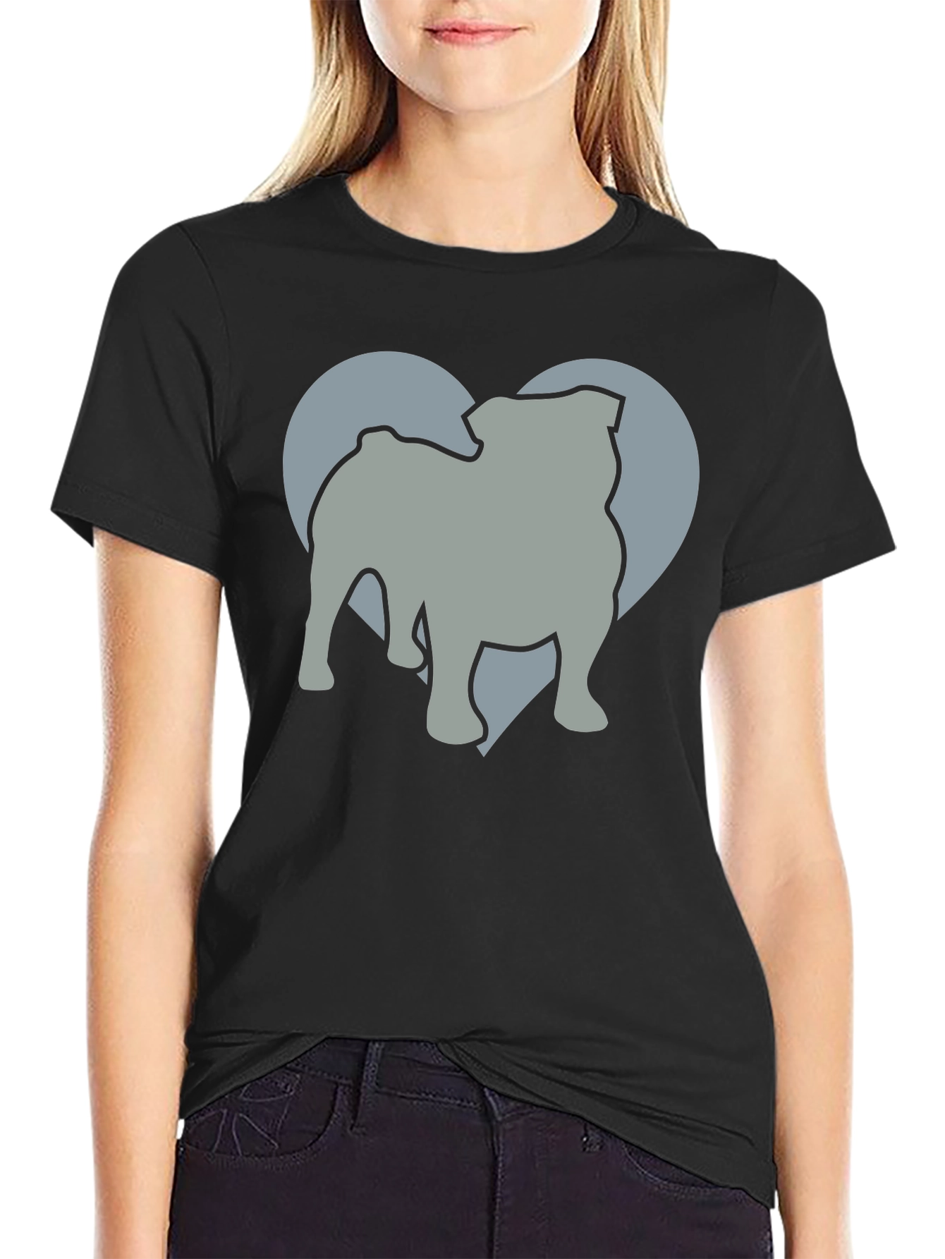 Bulldog Heart Silhouette Mens Graphic T-Shirt