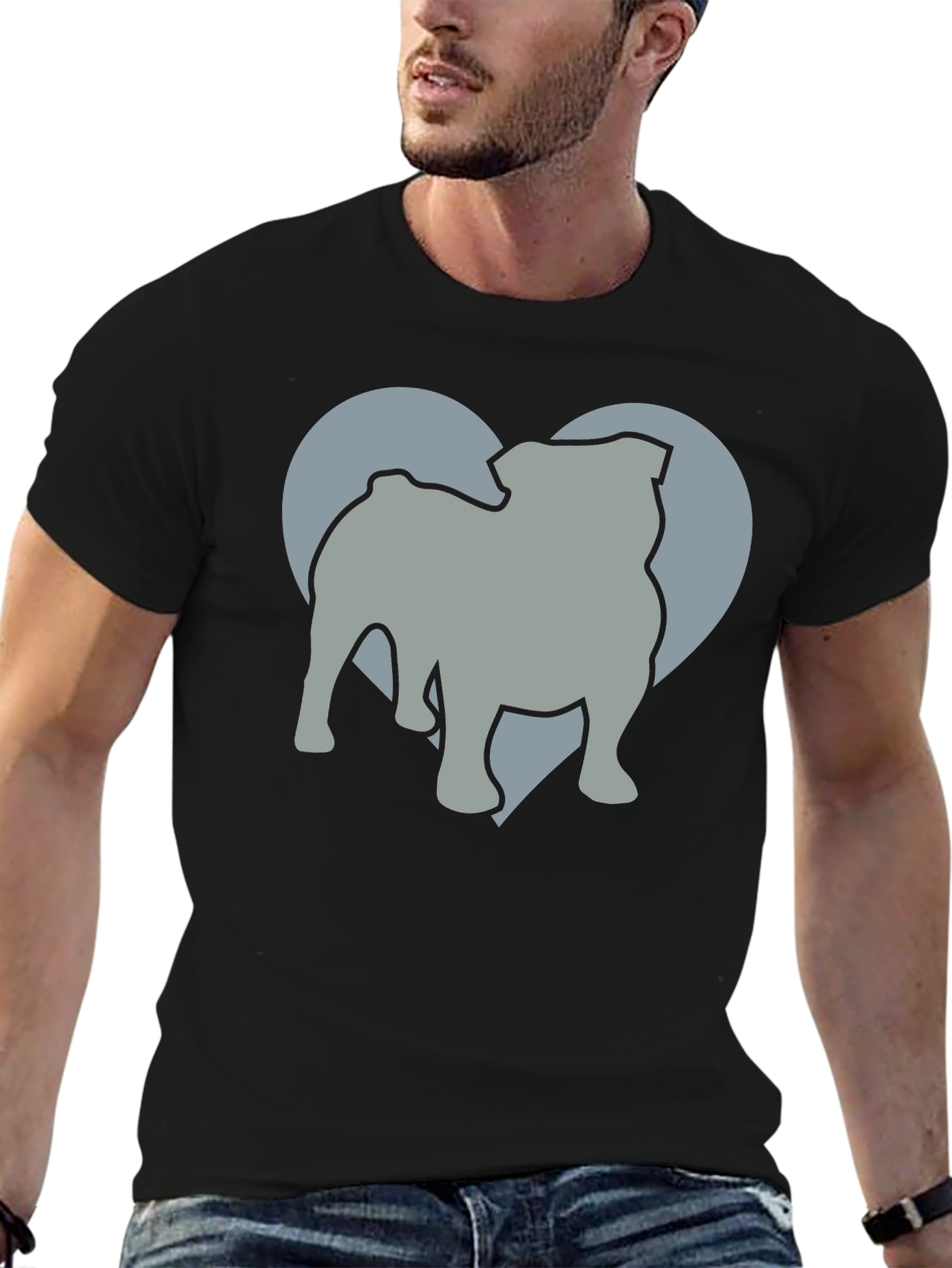 Bulldog Heart Silhouette Mens Graphic T-Shirt