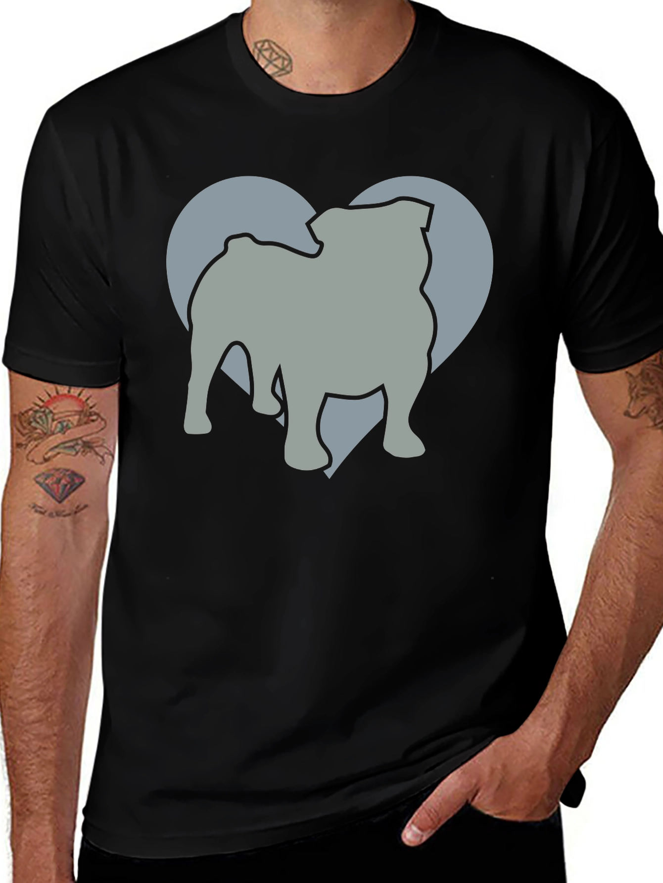 Bulldog Heart Silhouette Mens Graphic T-Shirt