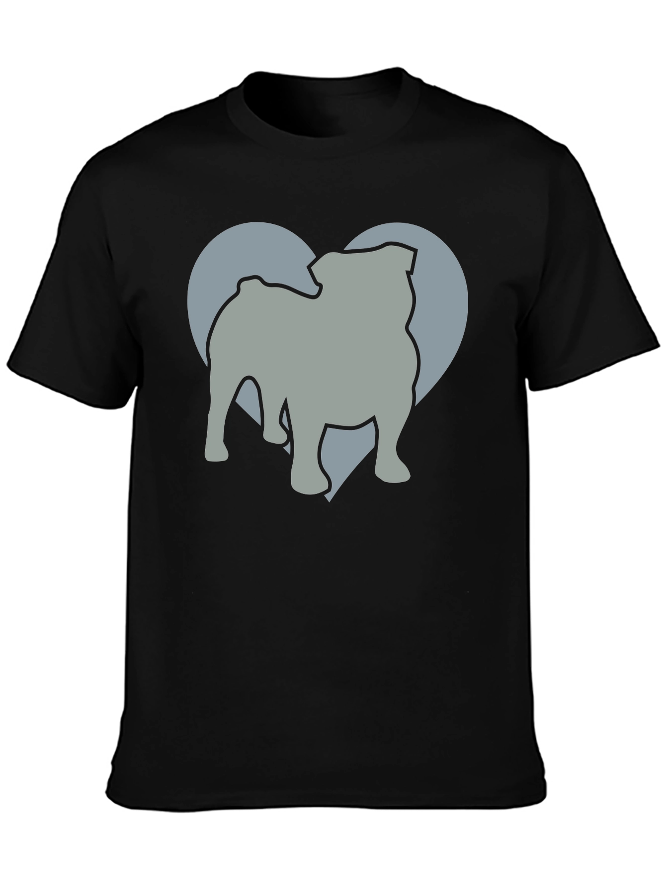 Bulldog Heart Silhouette Mens Graphic T-Shirt