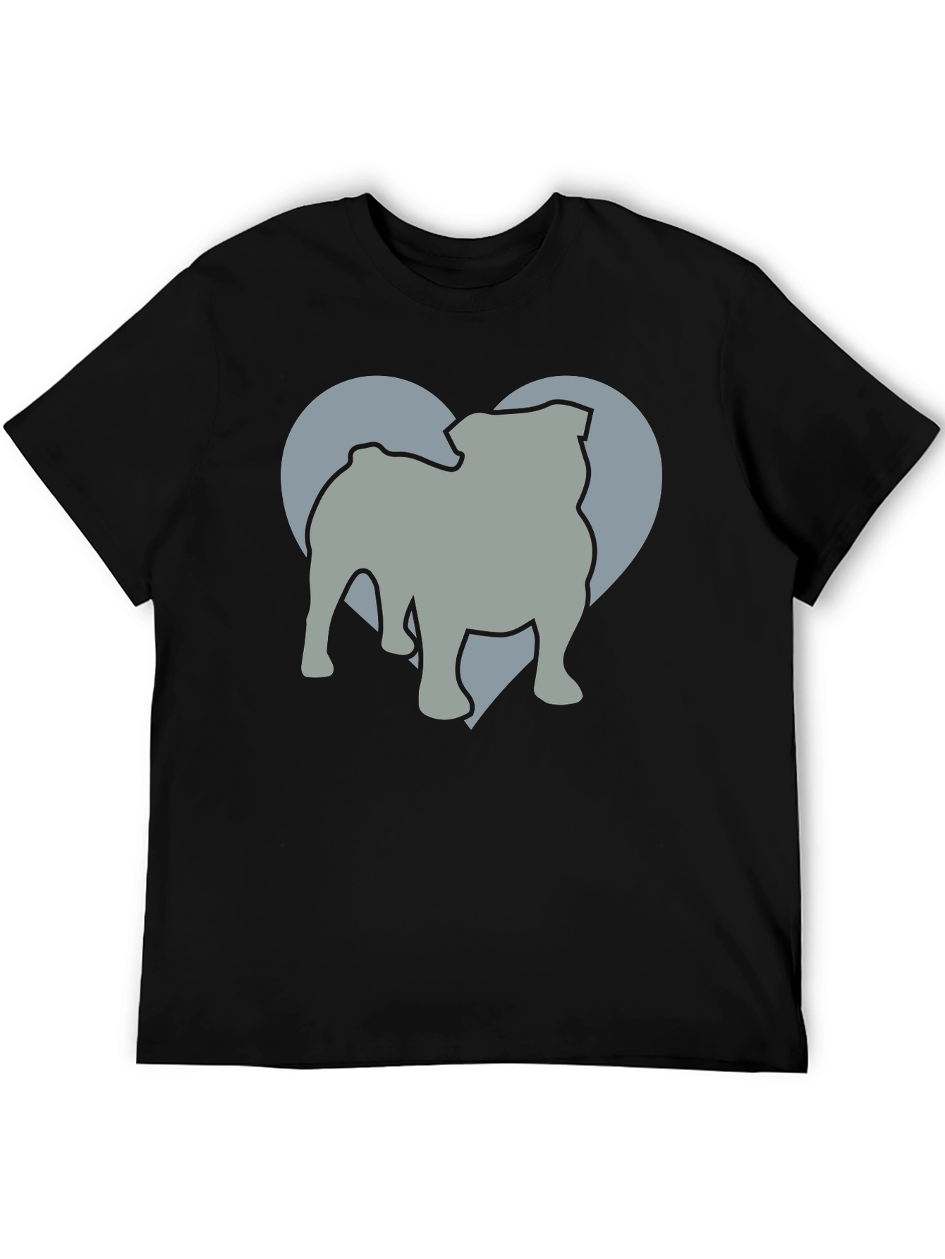 Bulldog Heart Silhouette Mens Graphic T-Shirt