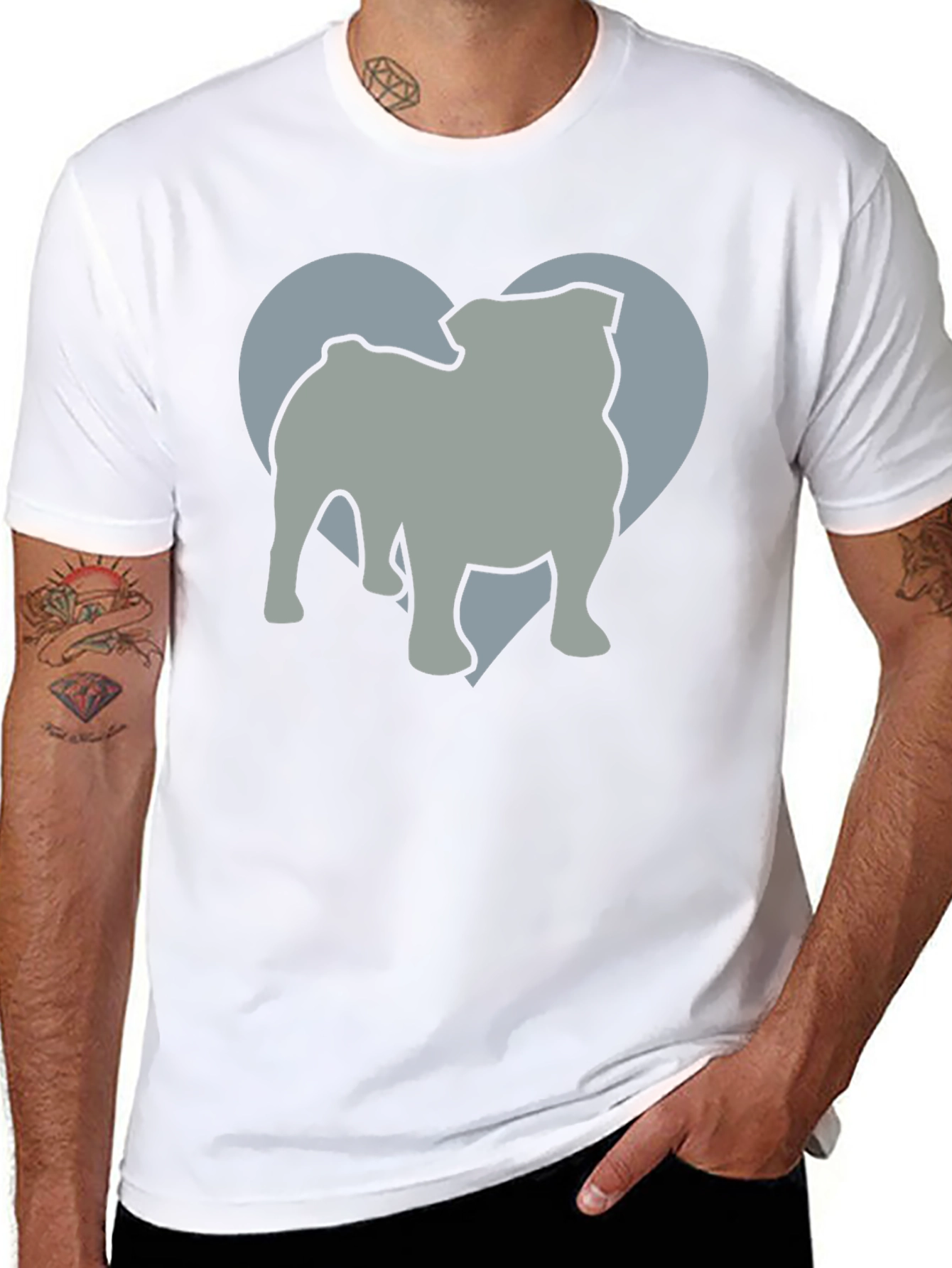 Bulldog Heart Silhouette Mens Graphic T-Shirt