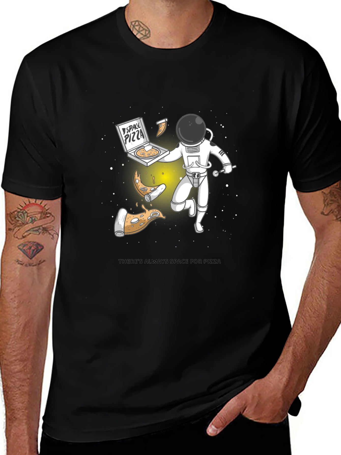 Space Pizza Black Graphic T-Shirt