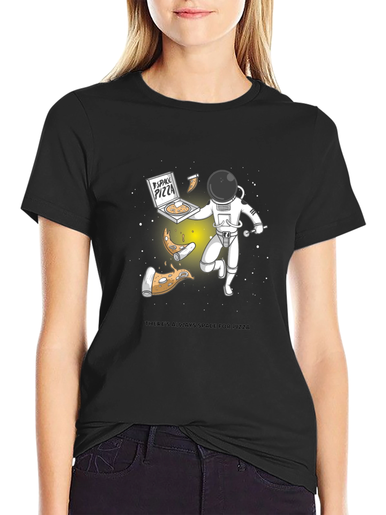 Space Pizza Black Graphic T-Shirt