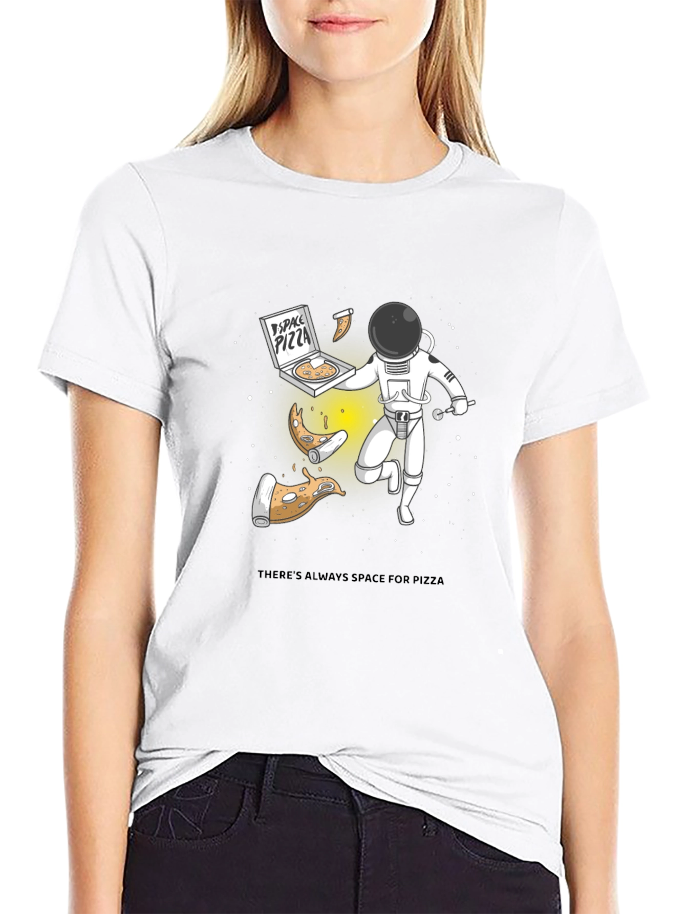 Space Pizza Black Graphic T-Shirt