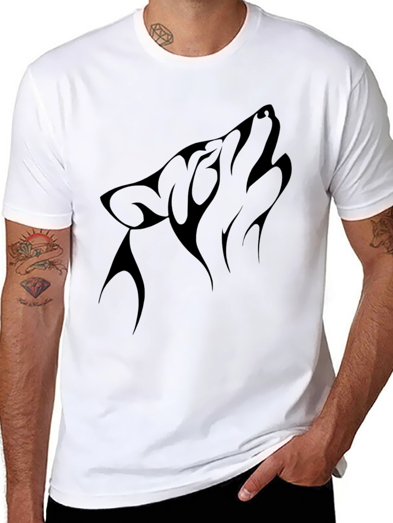 Mens Black Wolf Graphic Tee