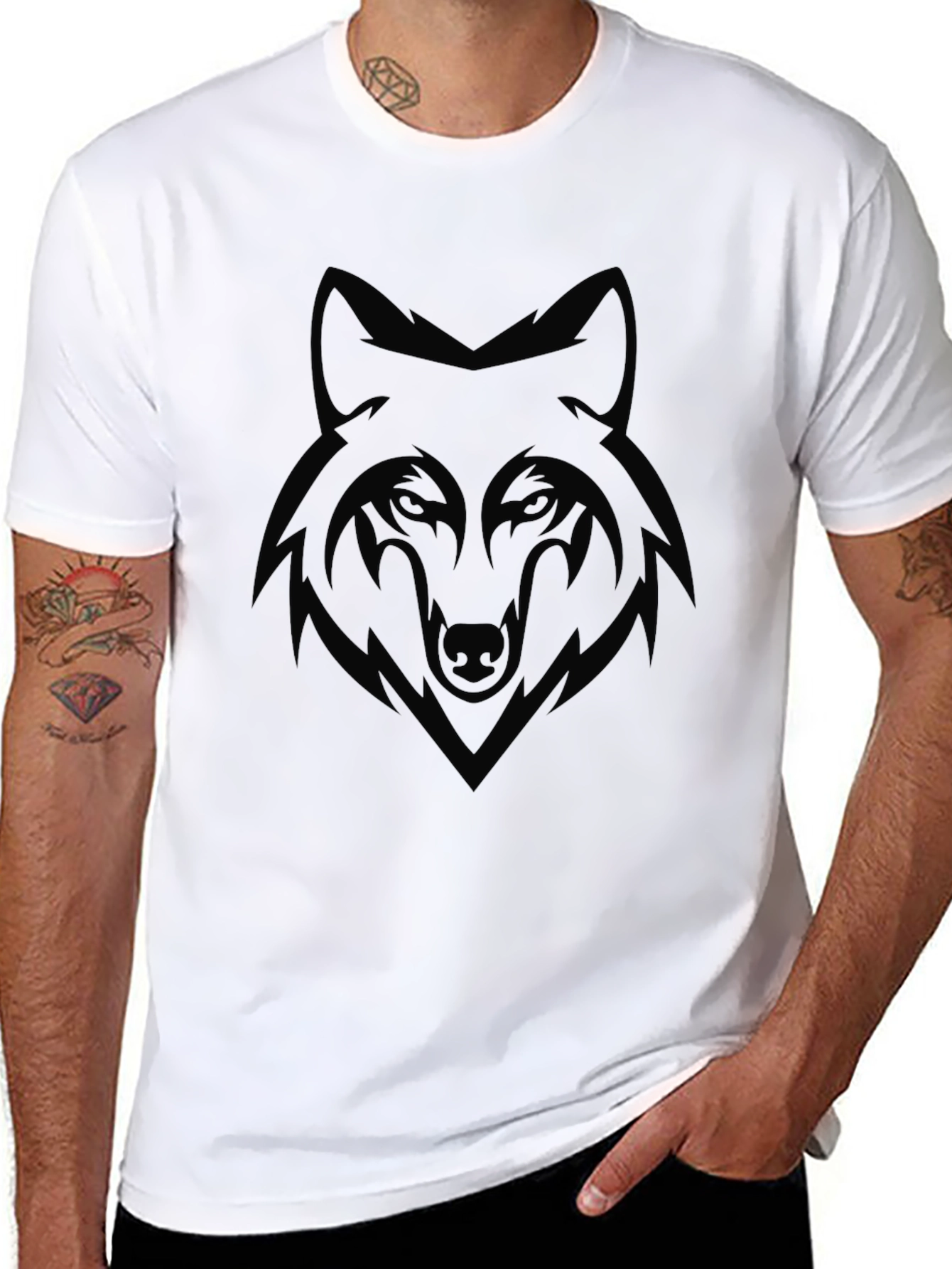 Black Wolf Graphic T-Shirt | Mens Crew Neck Tee