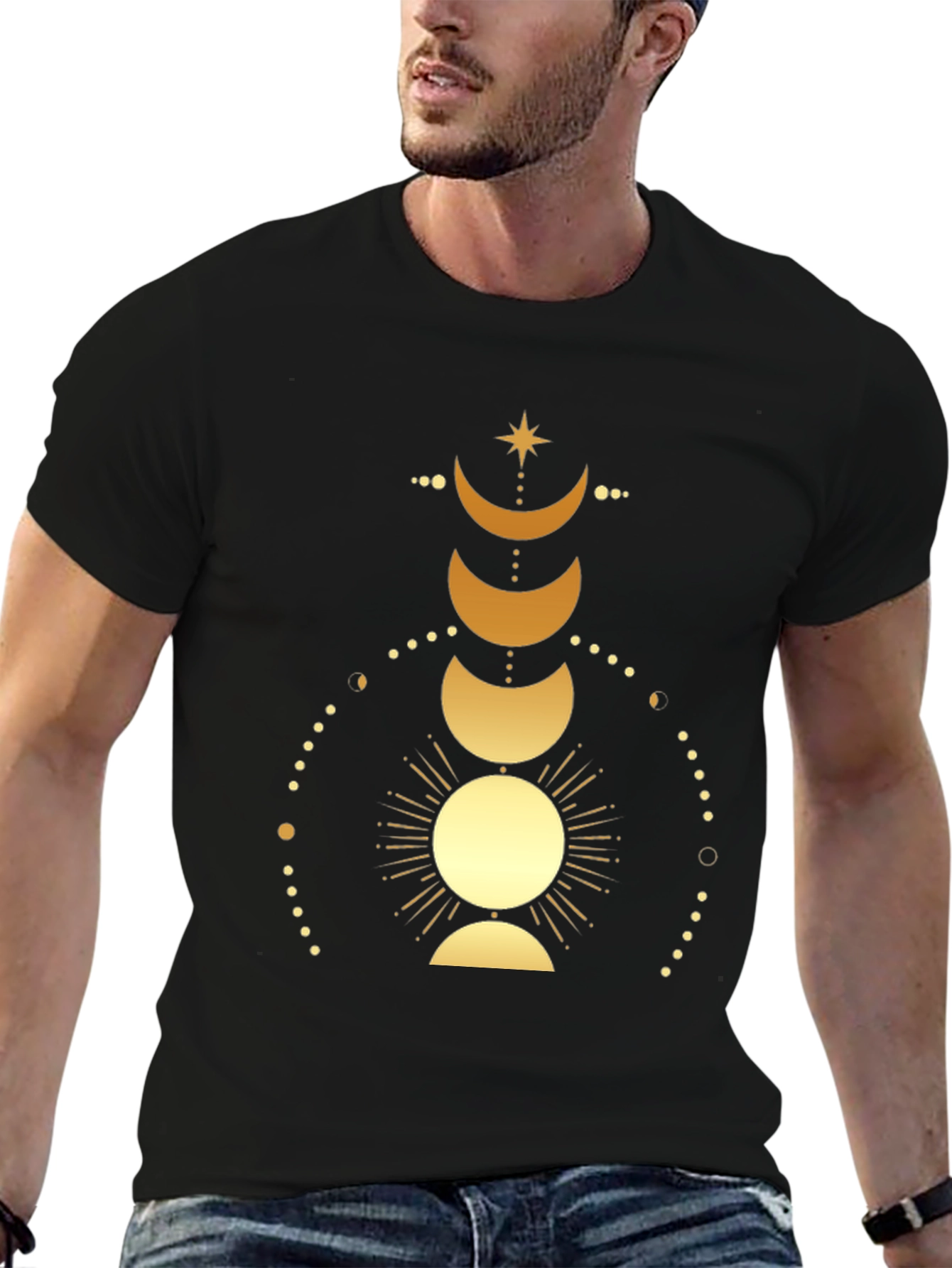 Celestial Moon Phases Graphic Tee - Black