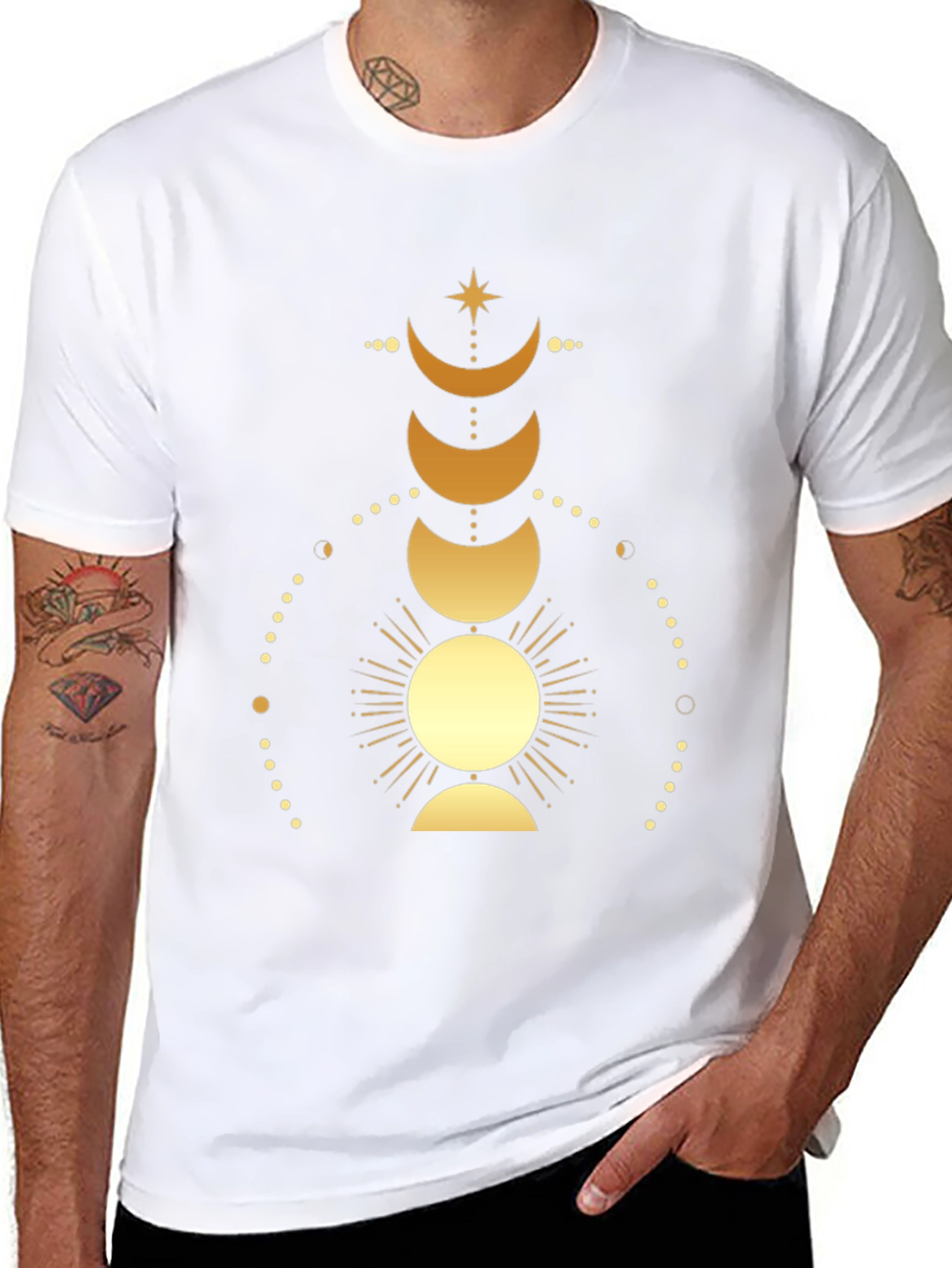 Celestial Moon Phases Graphic Tee - Black