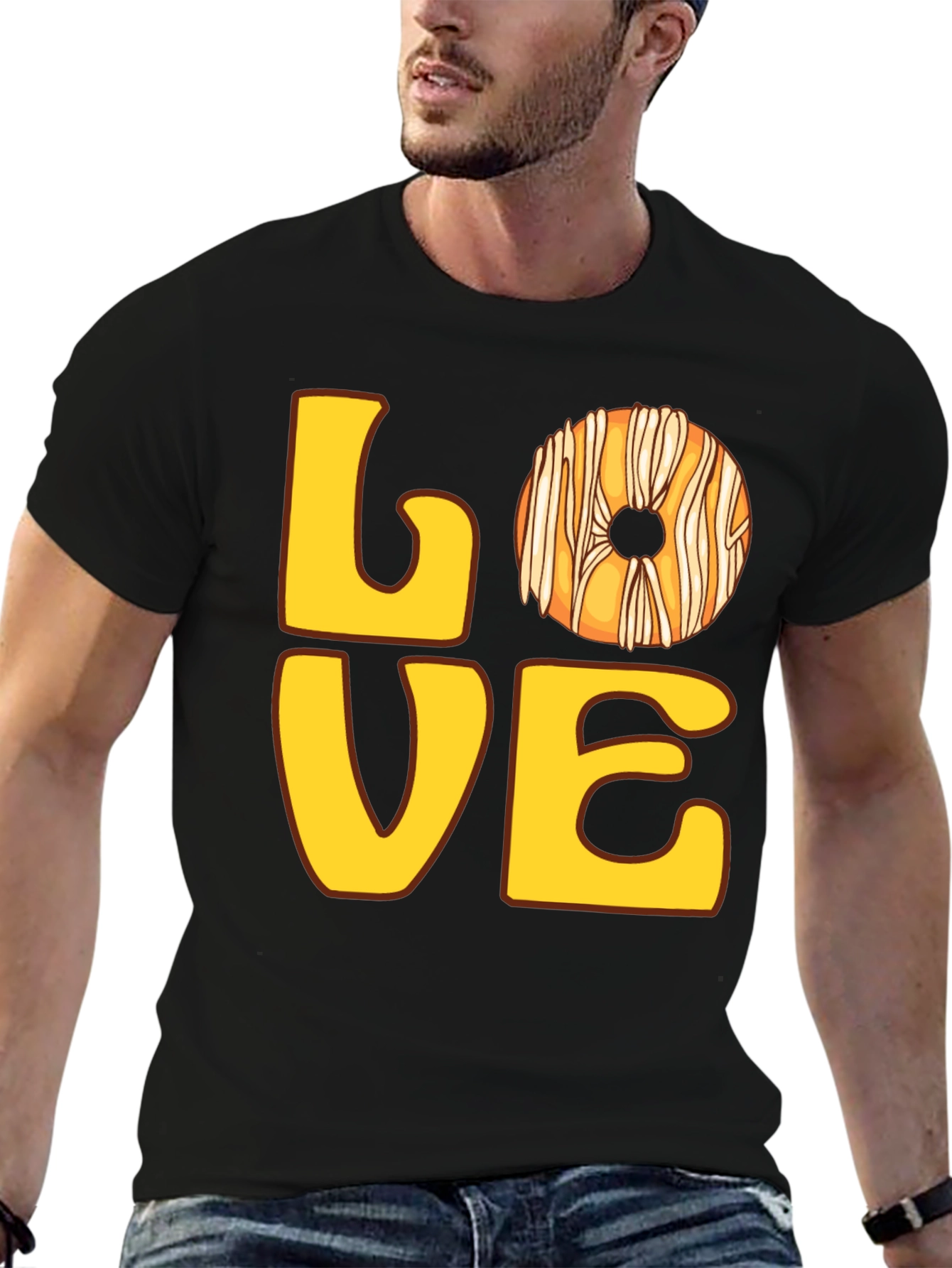 Love Donut Graphic T-Shirt - Casual Black Tee