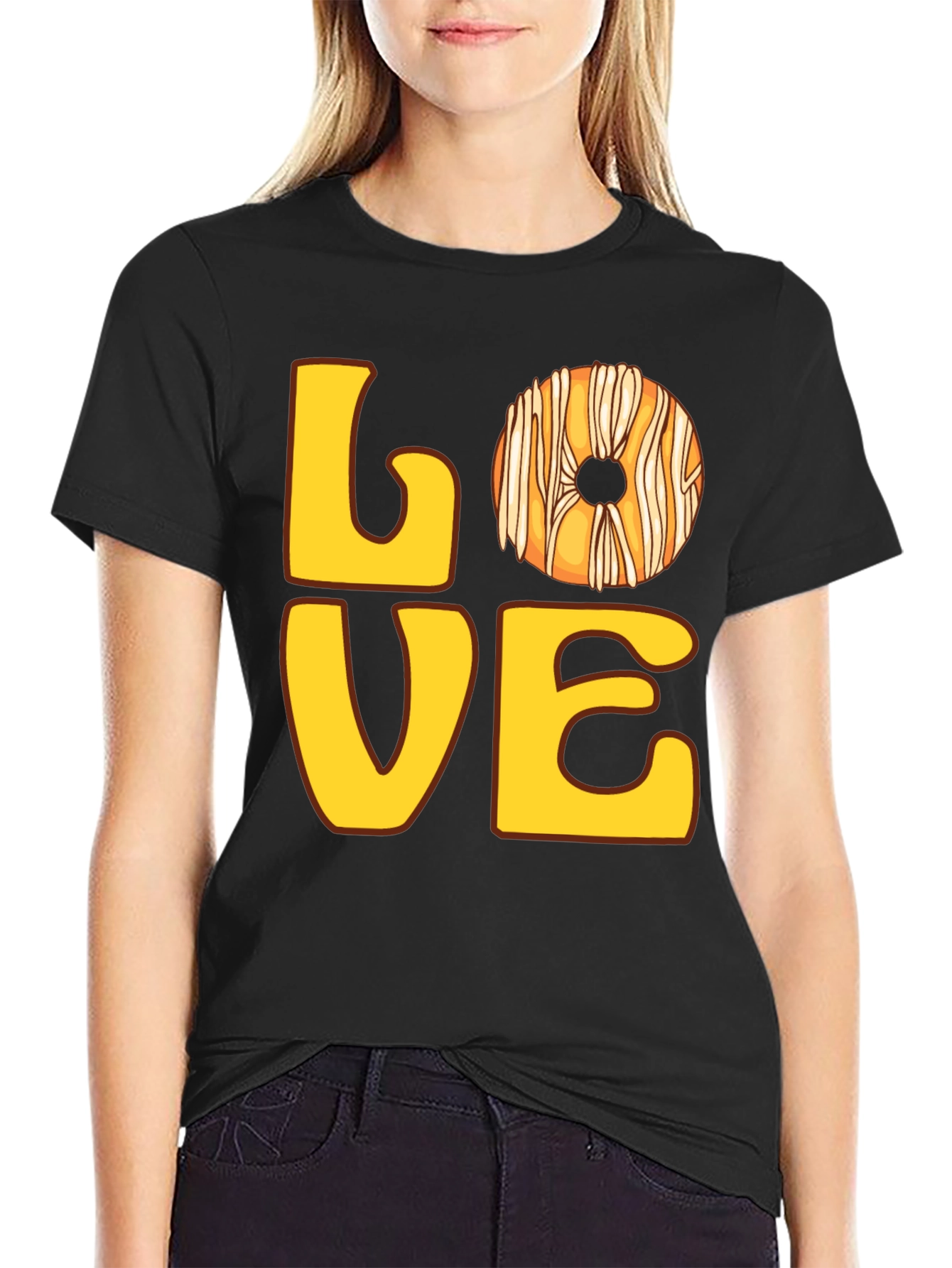 Love Donut Graphic T-Shirt - Casual Black Tee