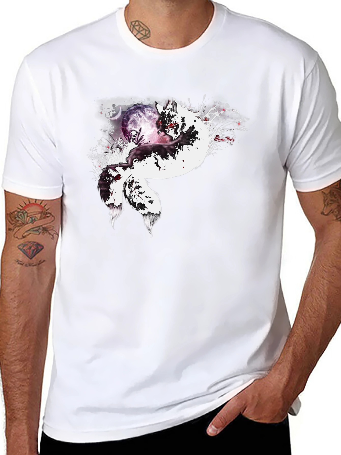 Fox Moon Graphic Tee - Unisex Black T-Shirt