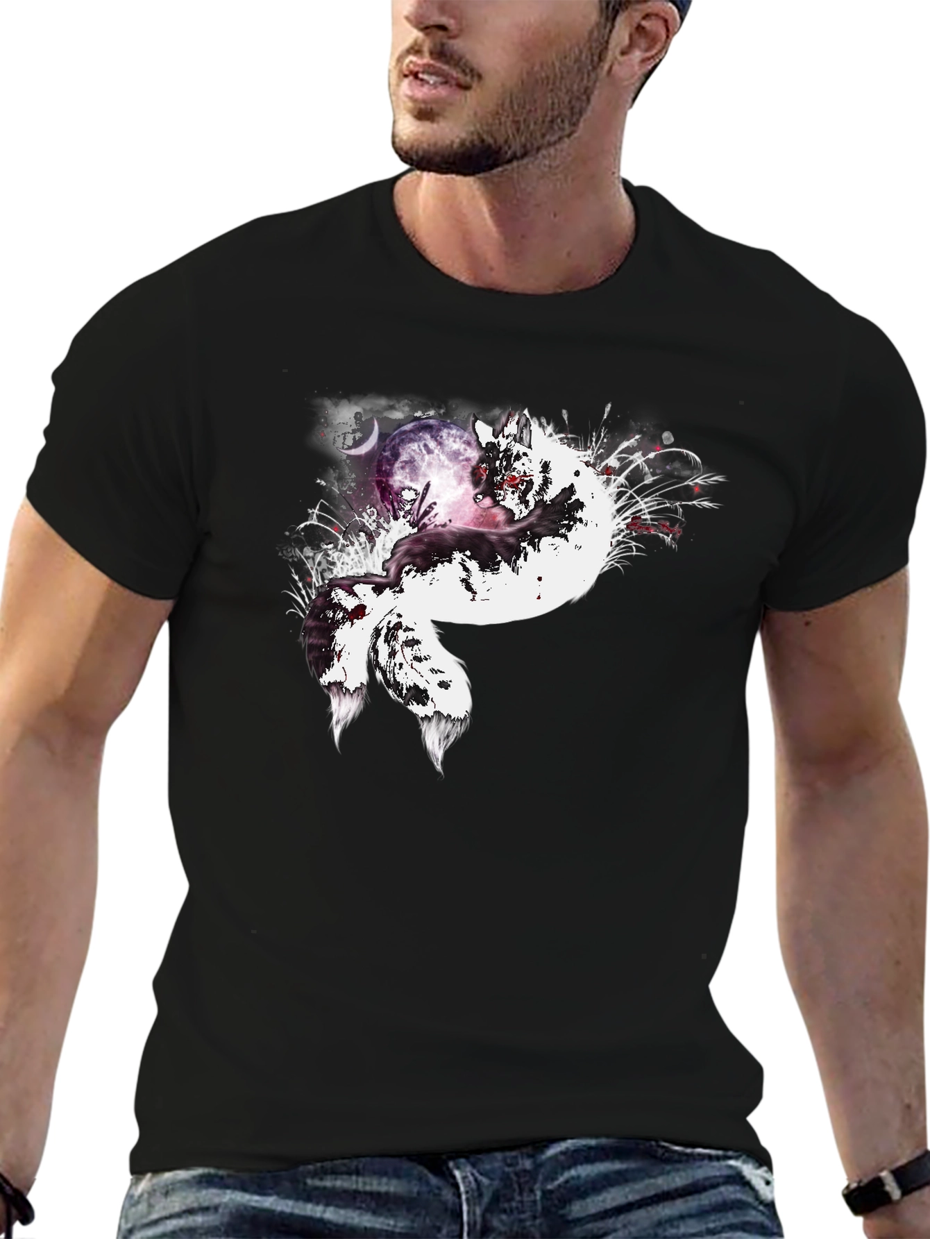 Fox Moon Graphic Tee - Unisex Black T-Shirt
