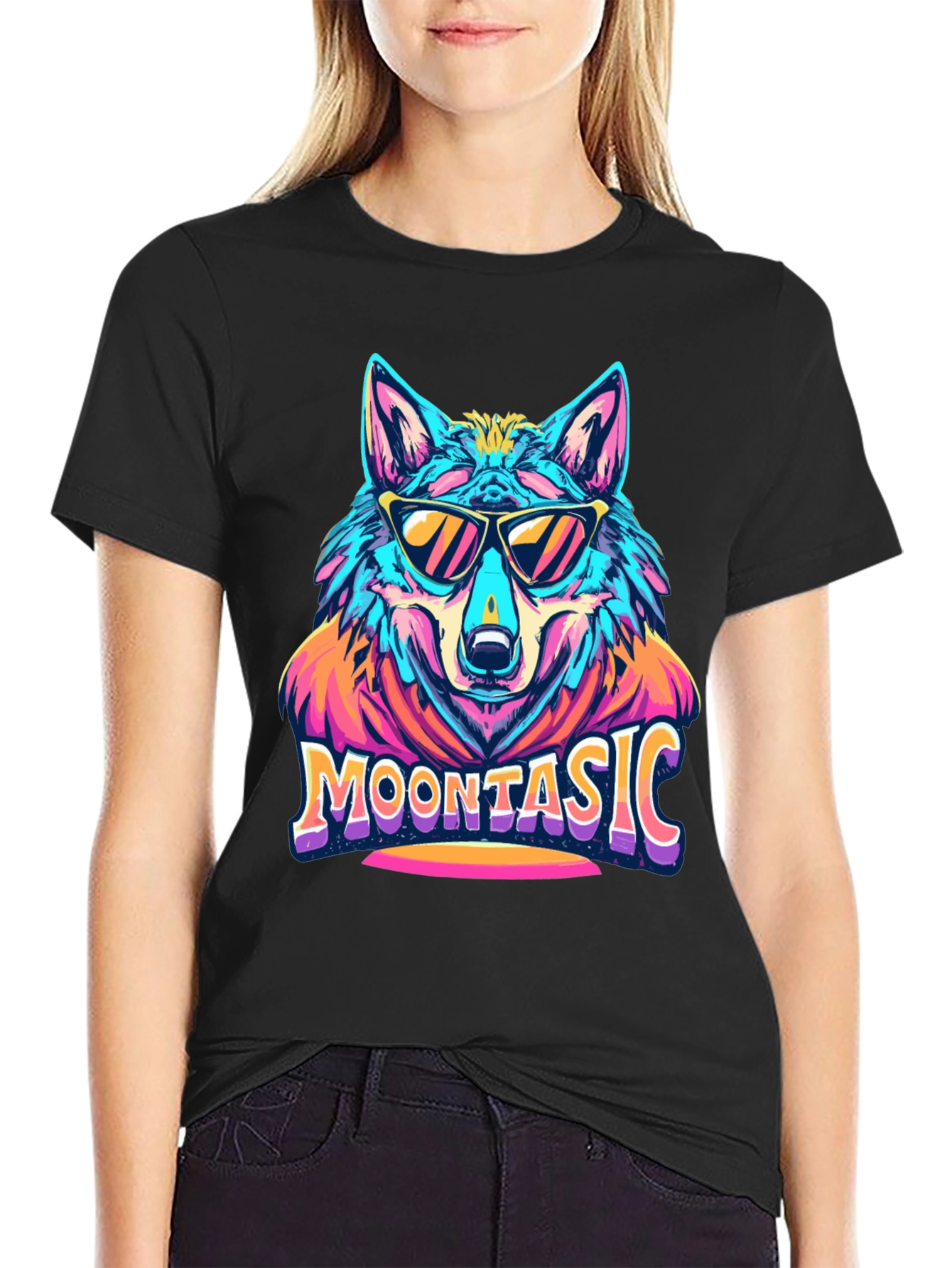 Moontasic Wolf Graphic Tee - Cool Retro Style