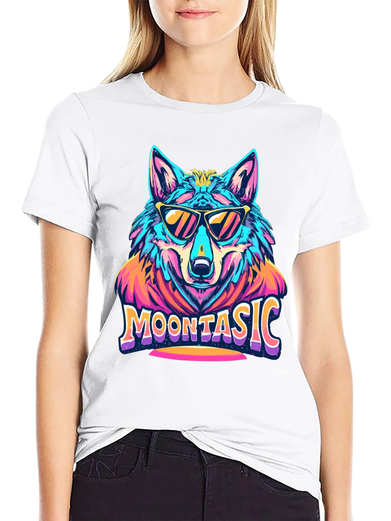 Moontasic Wolf Graphic Tee - Cool Retro Style