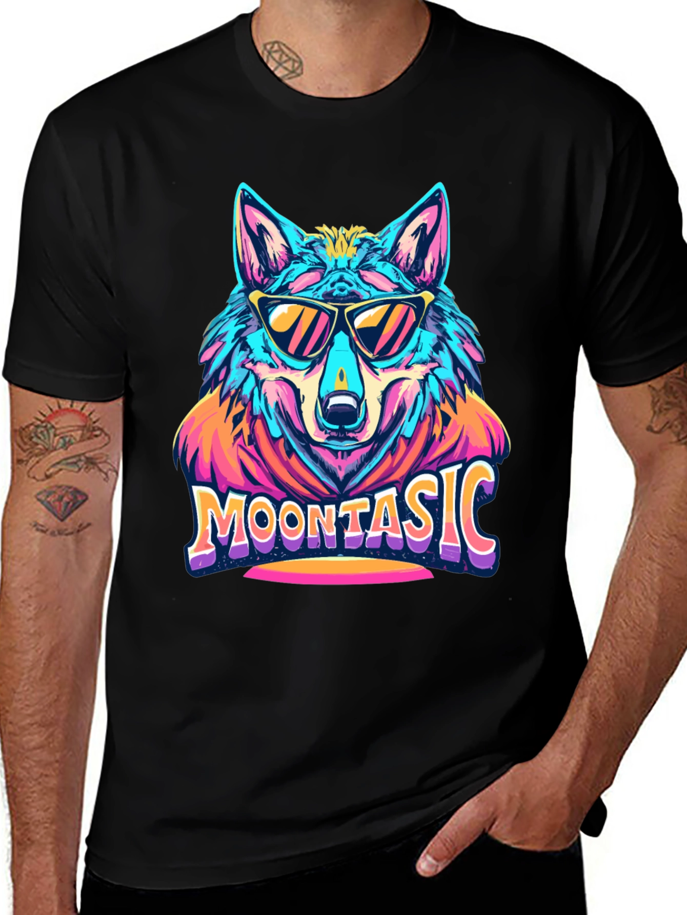 Moontasic Wolf Graphic Tee - Cool Retro Style