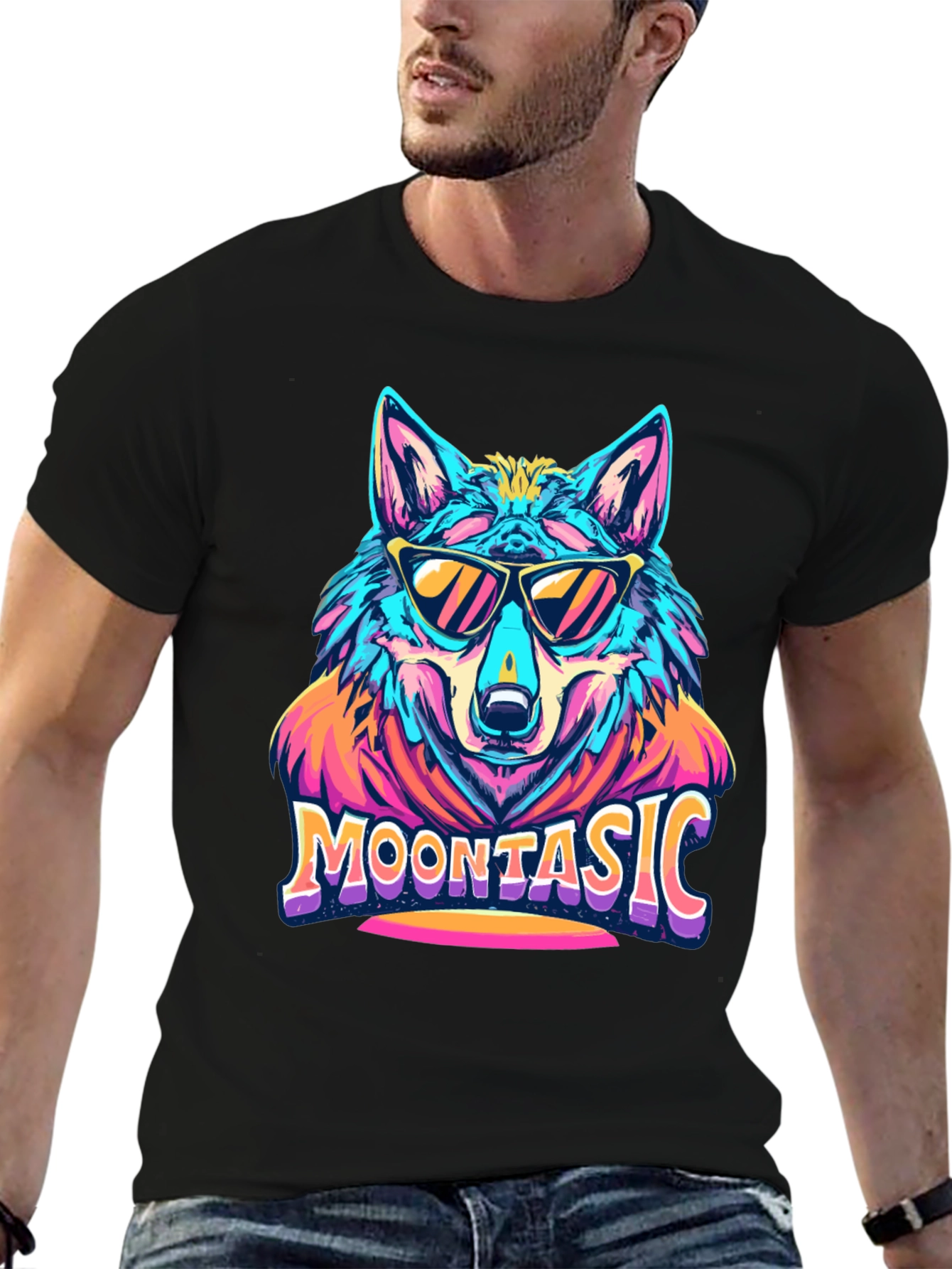 Moontasic Wolf Graphic Tee - Cool Retro Style