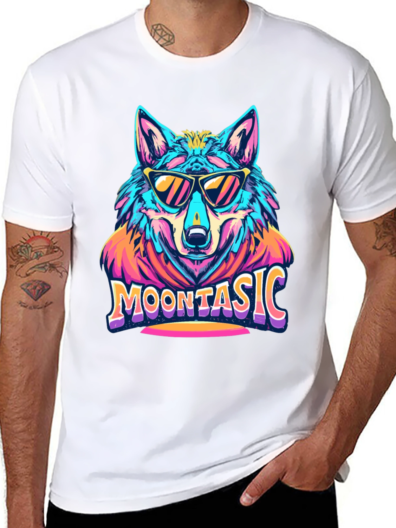 Moontasic Wolf Graphic Tee - Cool Retro Style