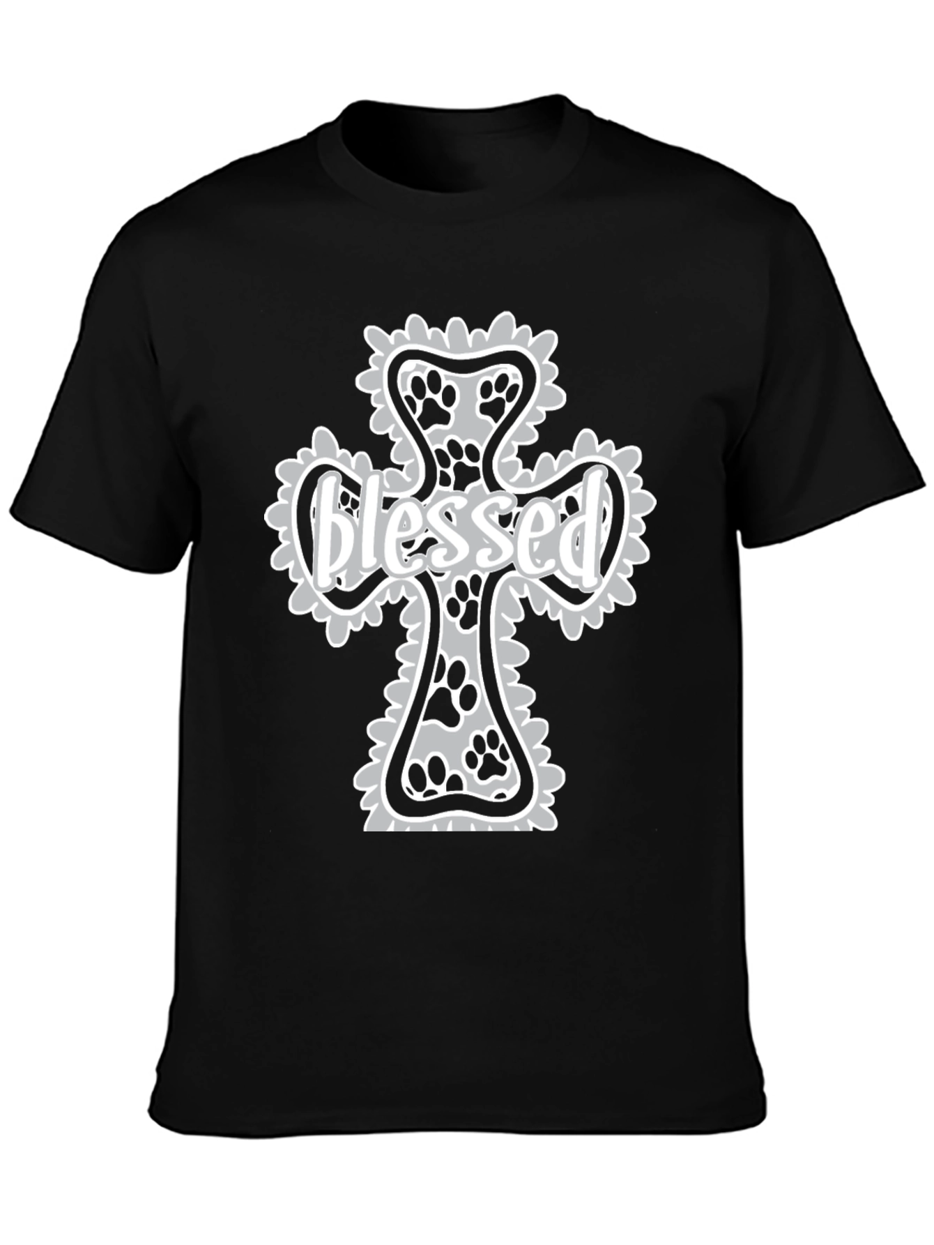 Blessed Paw Print Cross Graphic T-Shirt
