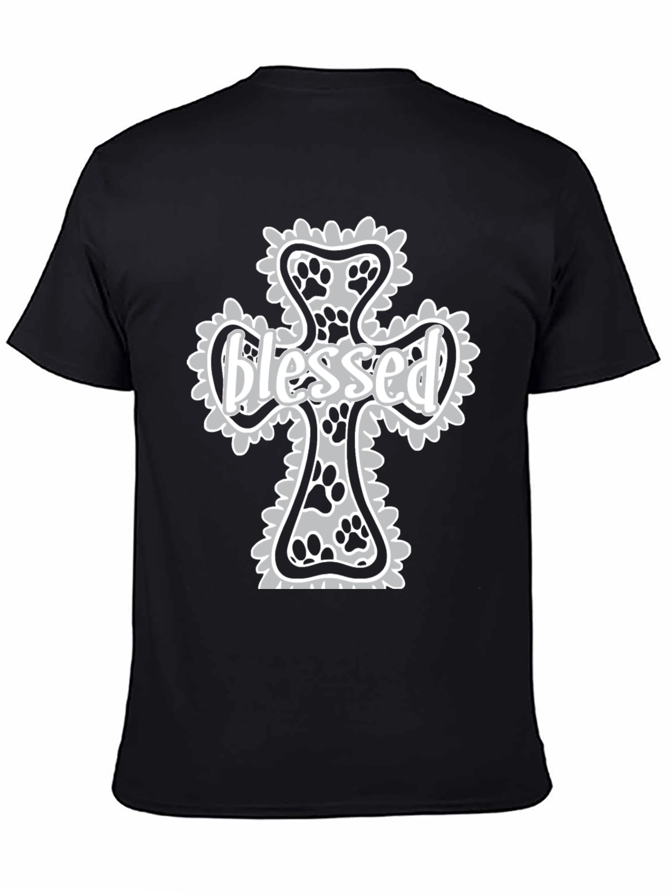 Blessed Paw Print Cross Graphic T-Shirt