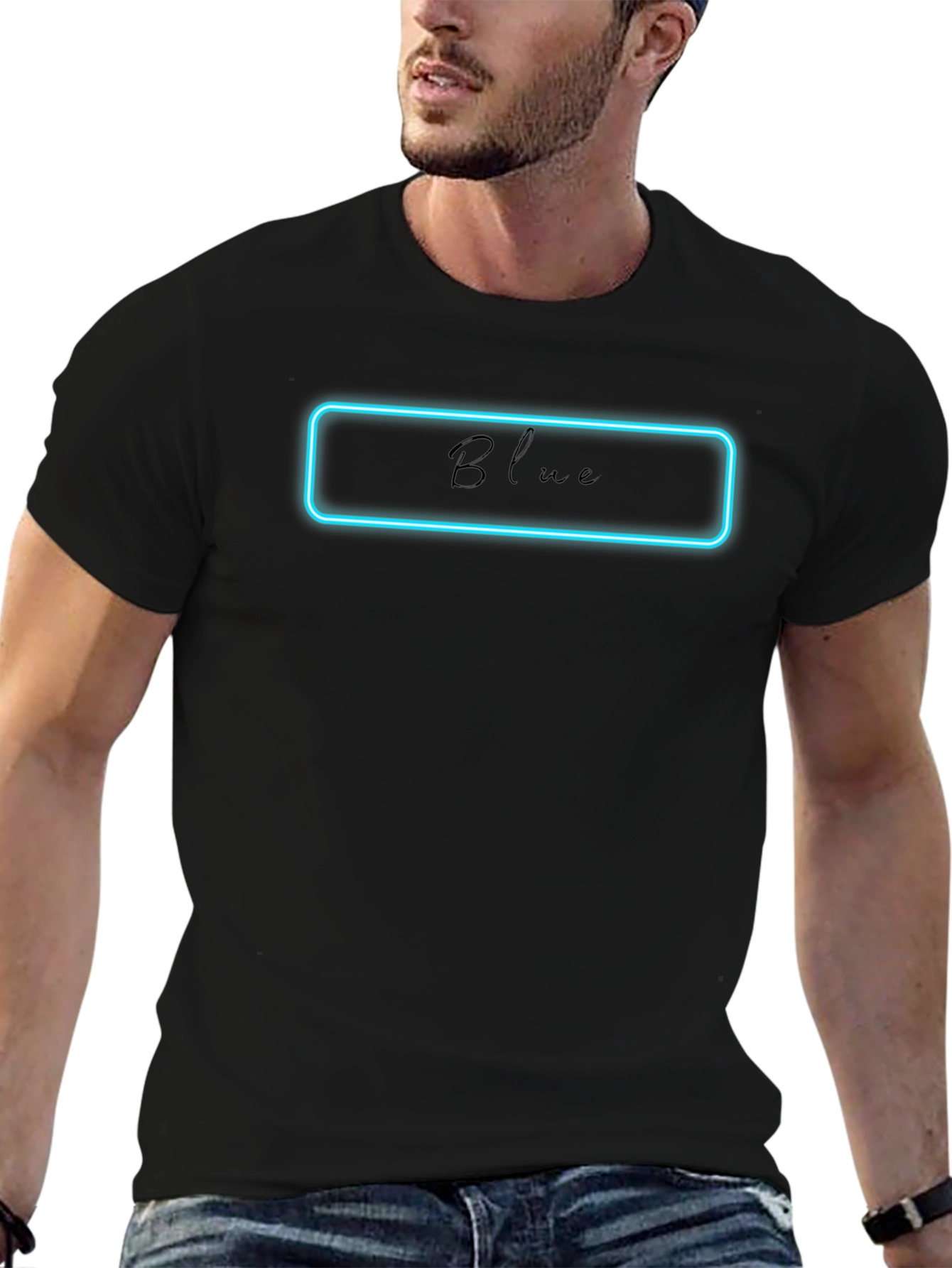 Neon Blue Graphic Black T-Shirt